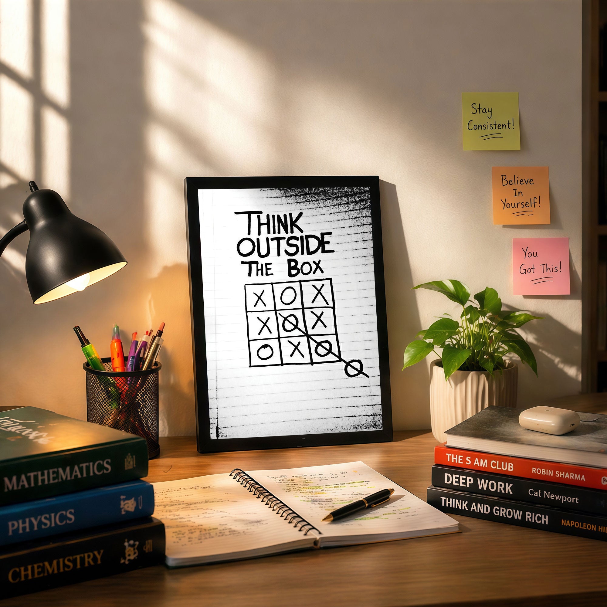 The Castle Decor Think Outside The Box Wall Art Frame | Creative Motivation Poster for Office, Startup Workspace, Study Room | Black White Minimal Design HD Print