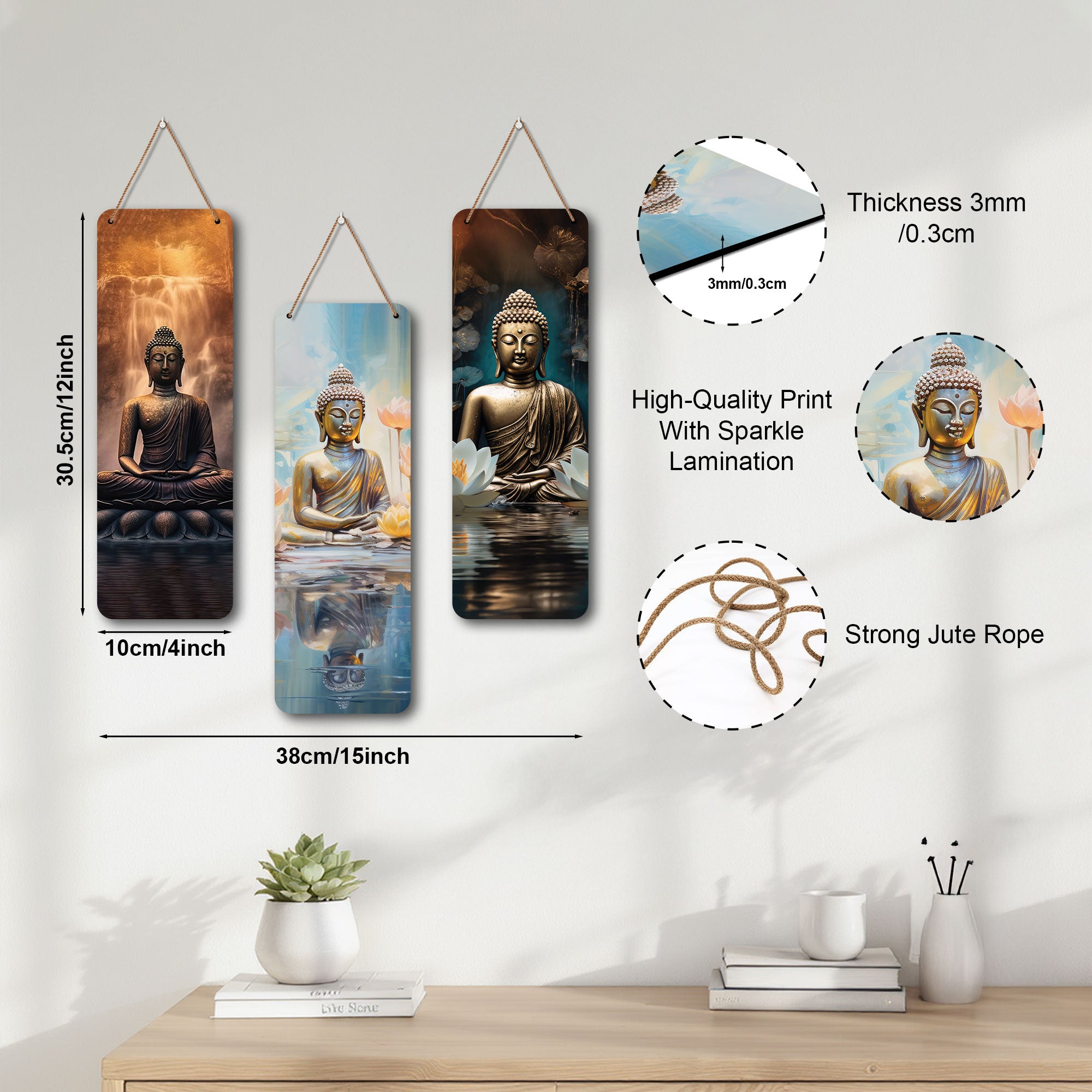 The Castle Decor Meditating Gautam Buddha Wooden Wall Hanging | Spiritual Decor Items | Wall Art Painting For Hall | Wall Paintings | Handcrafted Art | Poster | Gift Items