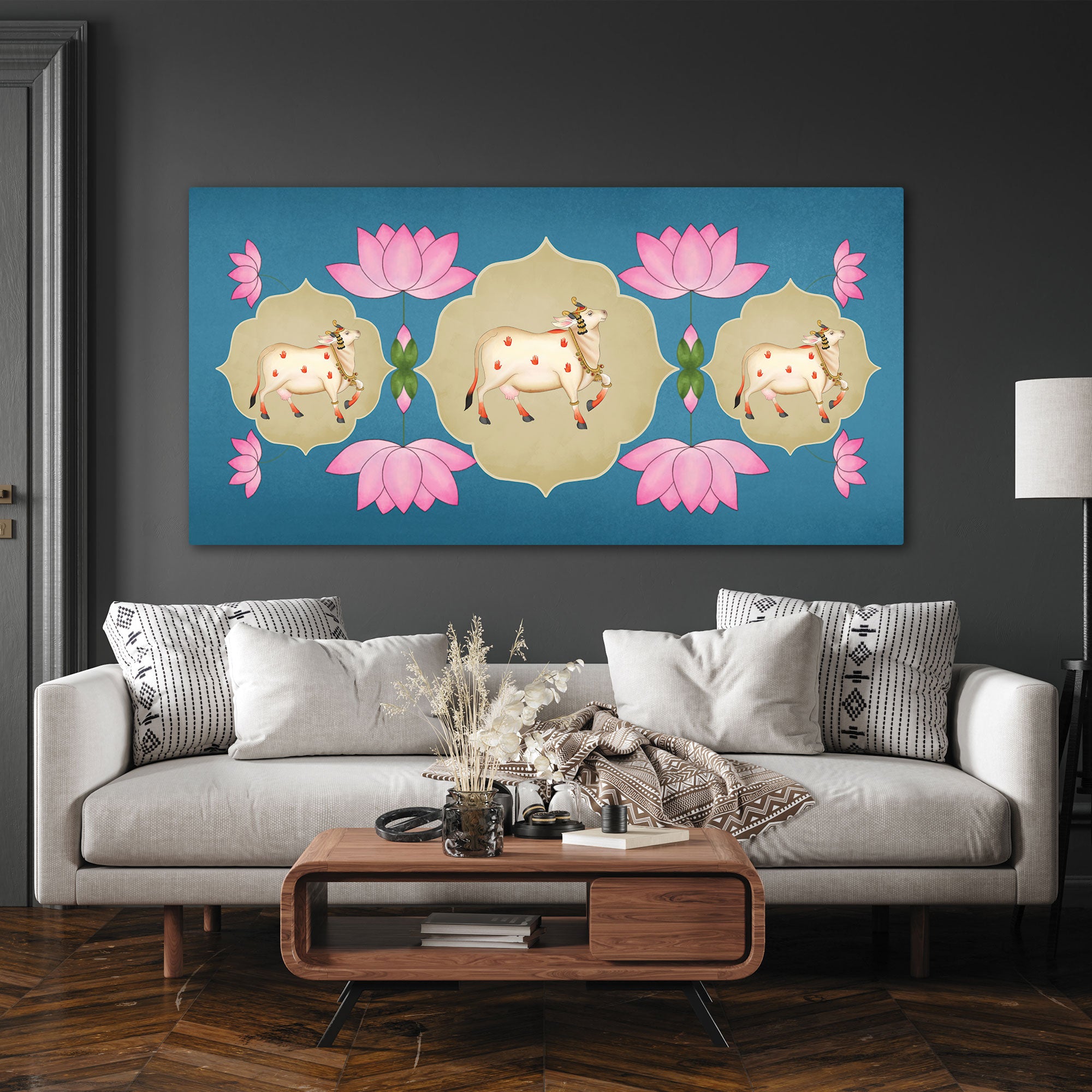 Cow Canvas painting with frame Big Size Wall Art for living room,Bedroom,Drawing room,Hotels