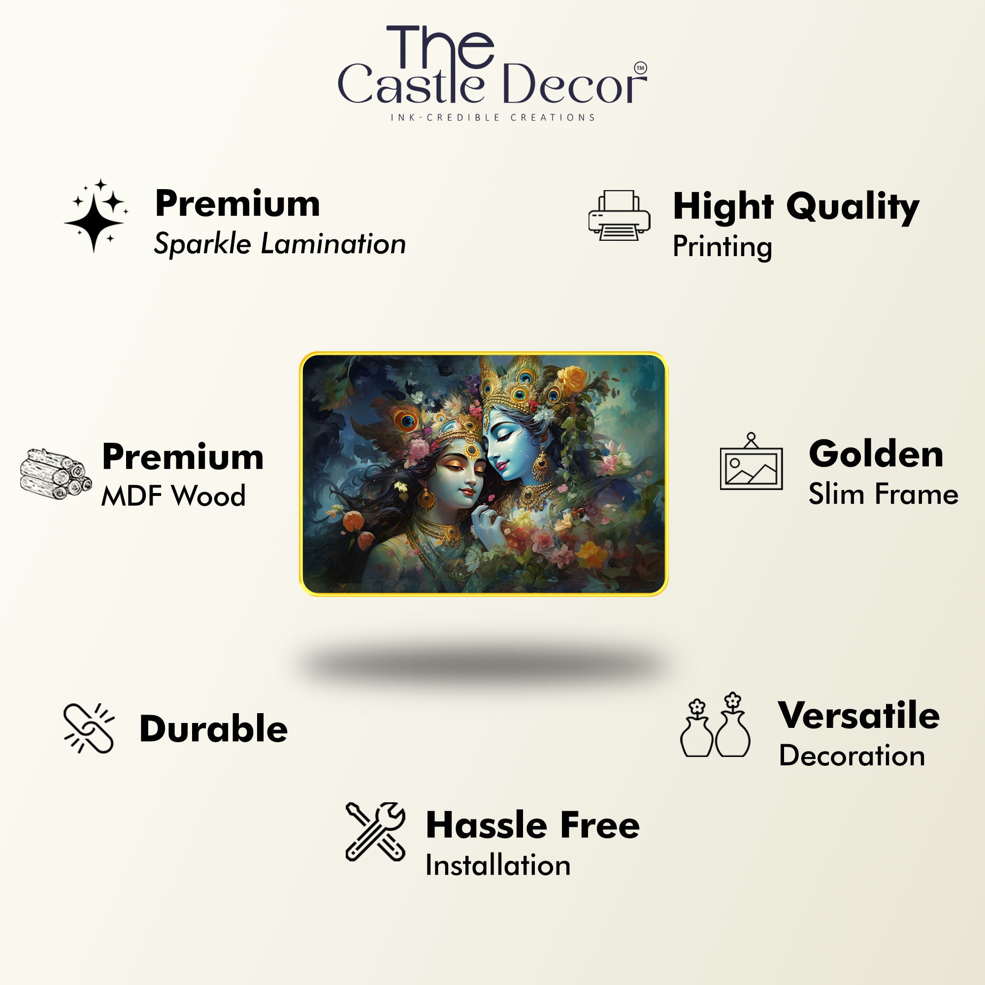 The Castle Decor Radha Krishna Wall Art Painting | Spiritual Love Artwork for Living Room, Bedroom, Office & Hotel Decoration