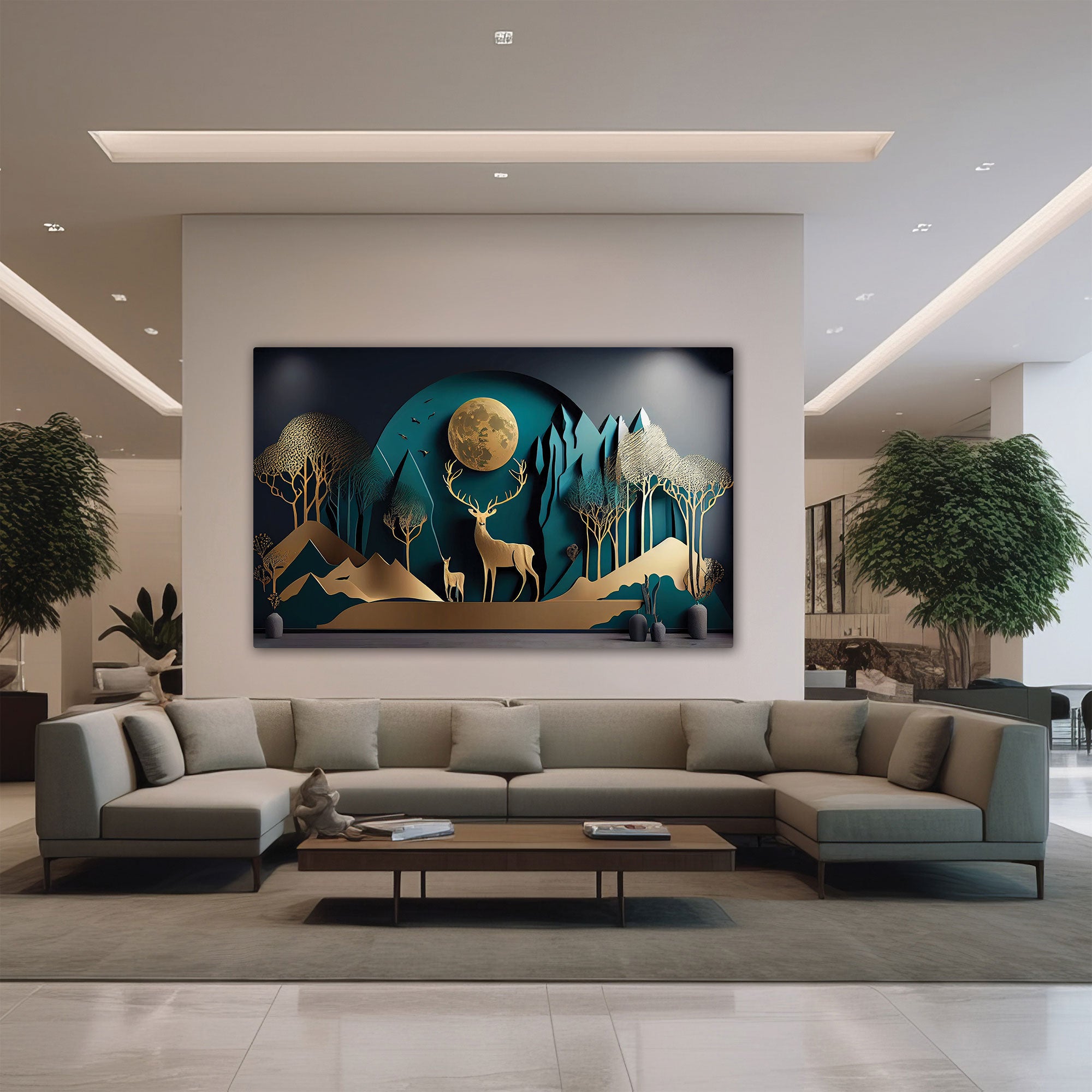 Golden deer Canvas painting with frame Big Size Wall Art for living room,Bedroom,Drawing room,Hotels