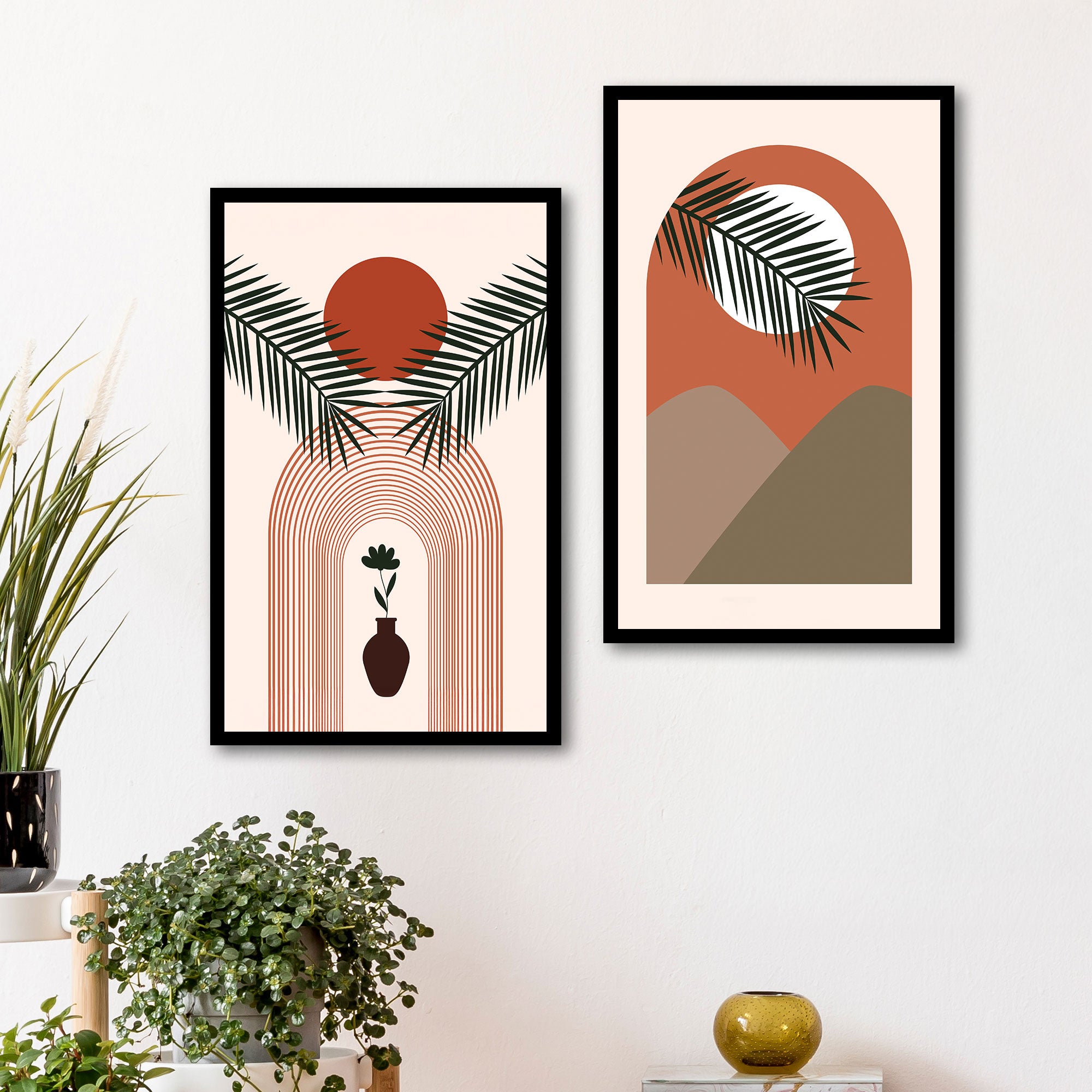The Castle Decor Boho Wall Art for Living Room Big Size | Framed Abstract Botanical Paintings for Living Room & Bedroom | Modern Home Decoration & Perfect Gifting Option | Set of 2 (11×17 Inch Each)12