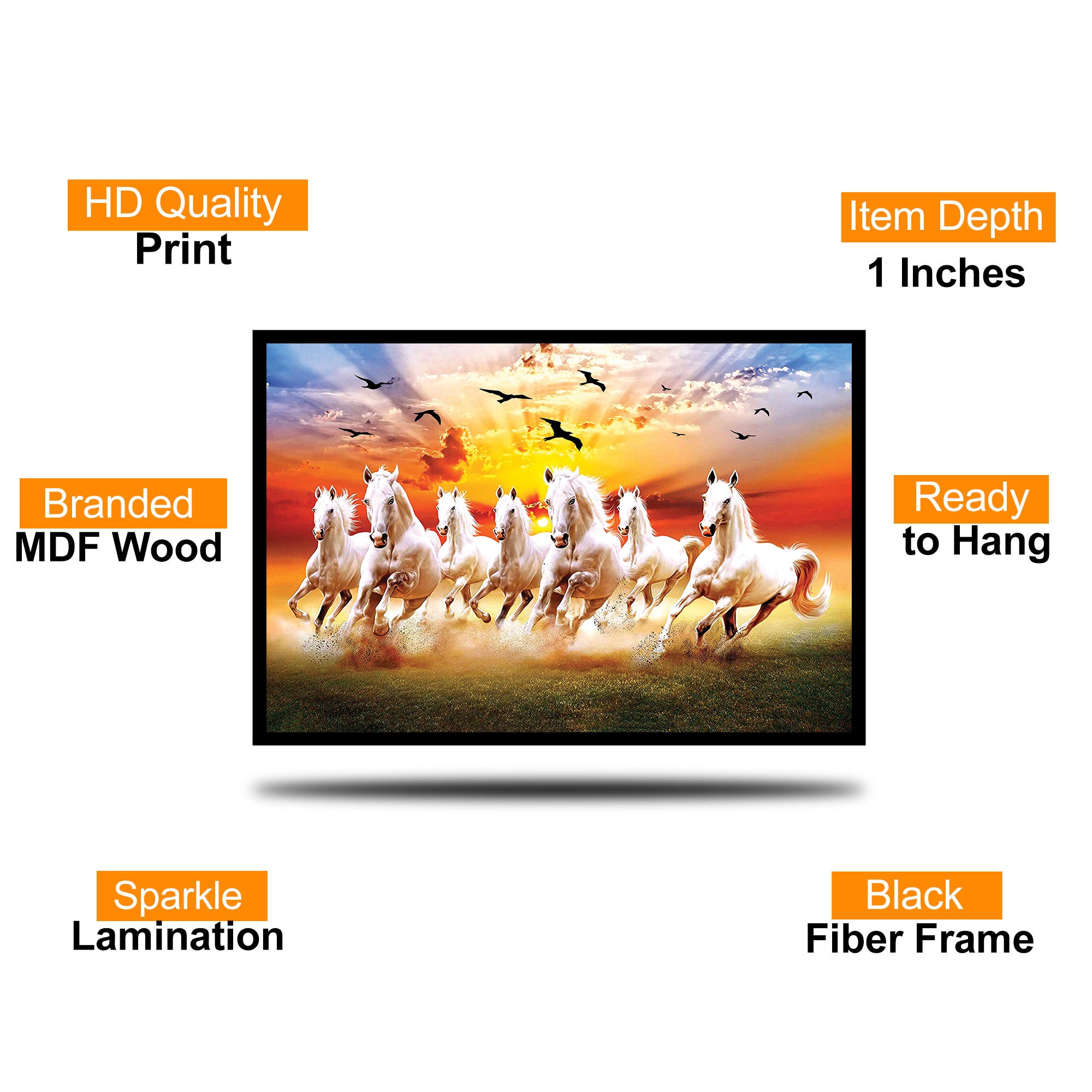 The Castle Decor 7 Running White Horses Wall Painting, Sunrise Sunset Theme, Vastu Wall Art for Living Room, Office, Bedroom Decor 20X30  inch -1003