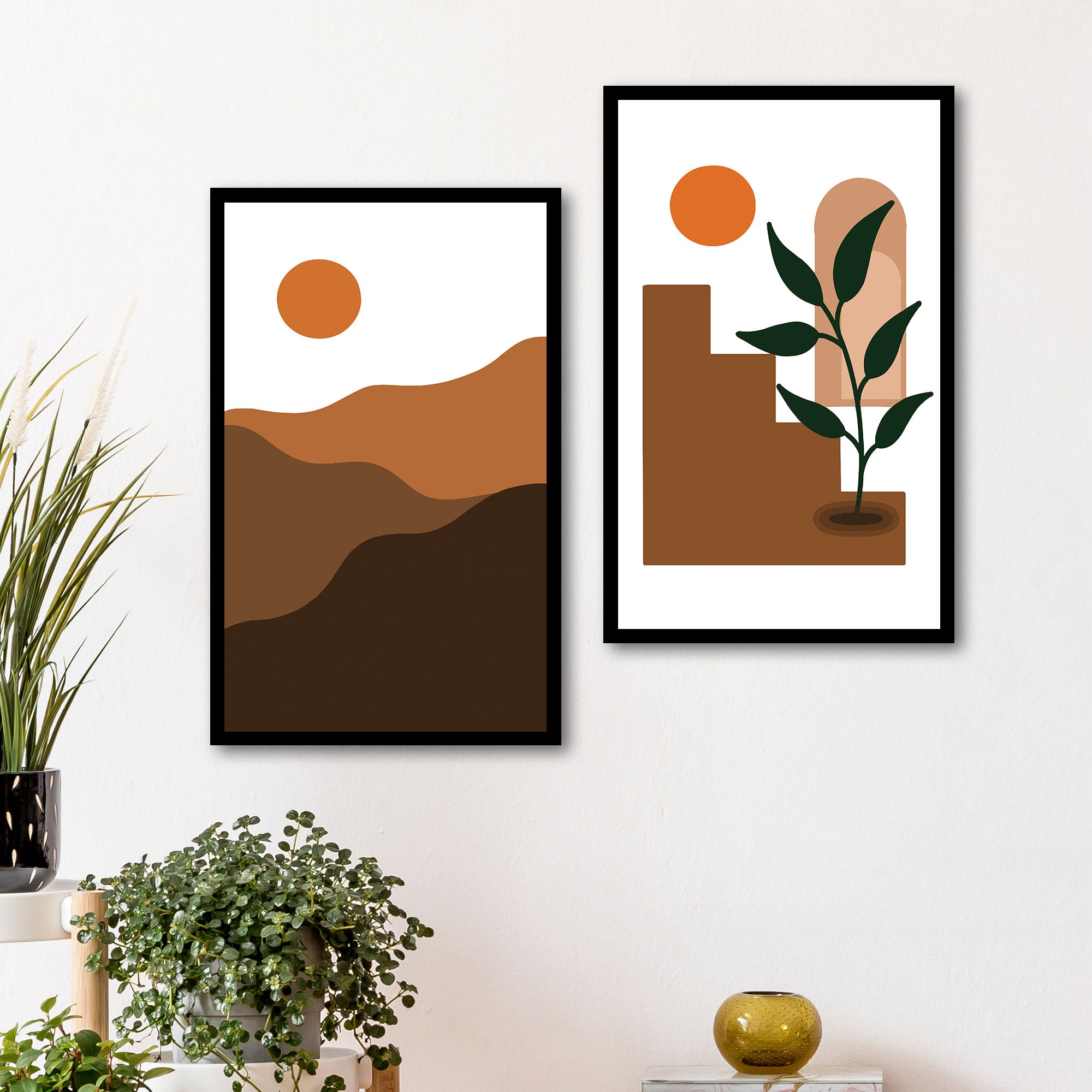 The Castle Decor Boho Wall Art for Living Room Big Size | Framed Abstract Botanical Paintings for Living Room & Bedroom | Modern Home Decoration & Perfect Gifting Option | Set of 2 (11×17 Inch Each)9