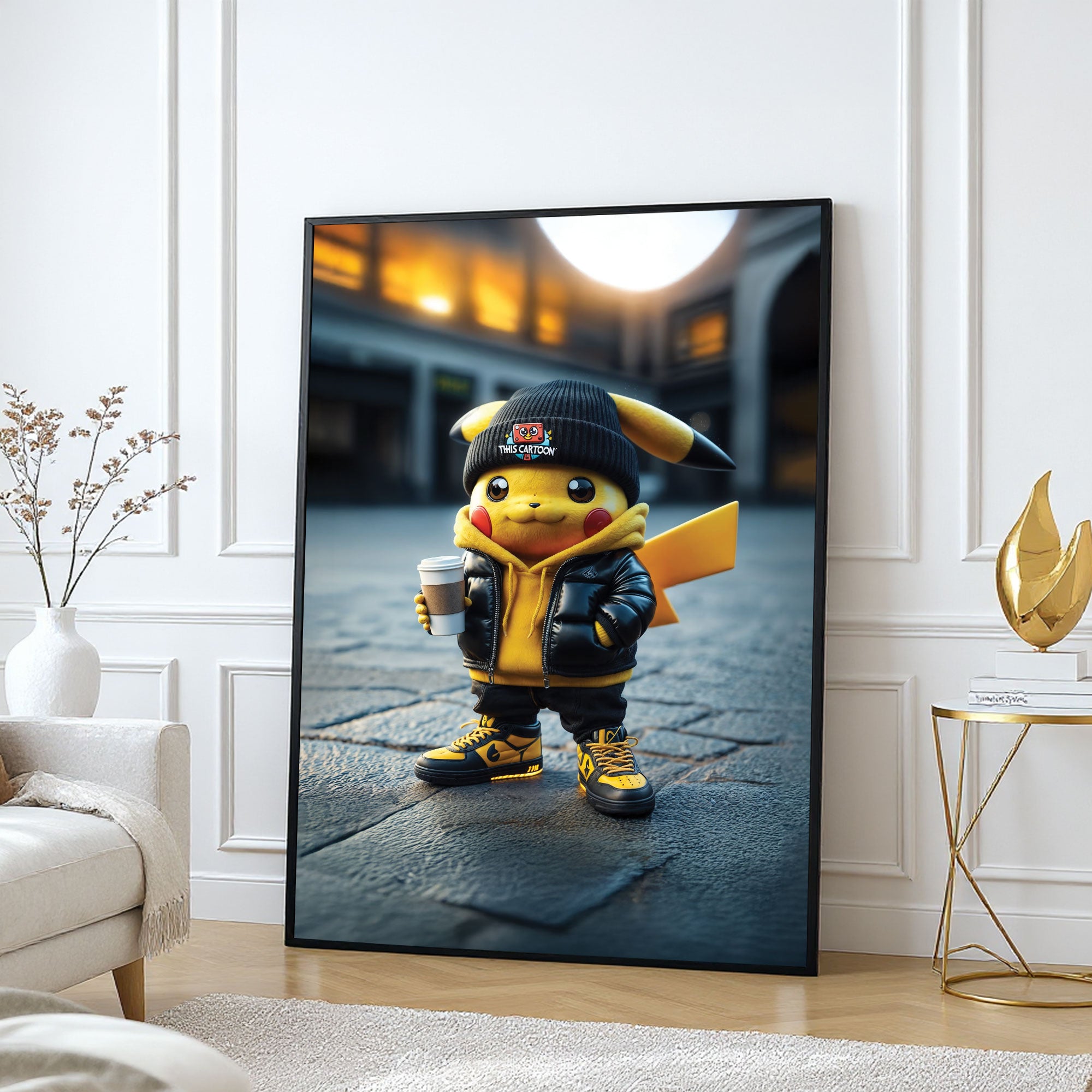 The Castle Decor Street Style Electric Mouse Wall Art, Urban Cartoon Character Artwork with Premium Sparkle Finish, 20×30 Inch Wall Décor for Kids Room & Gaming Setup