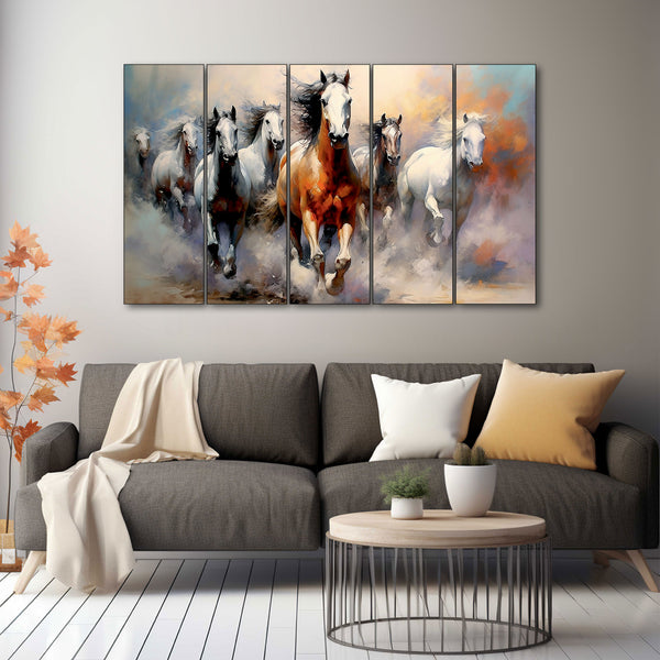 7 Vaastu Running Horses Painting with frame Big Size Wall Art for living room,Bedroom,Drawing room,Hotels