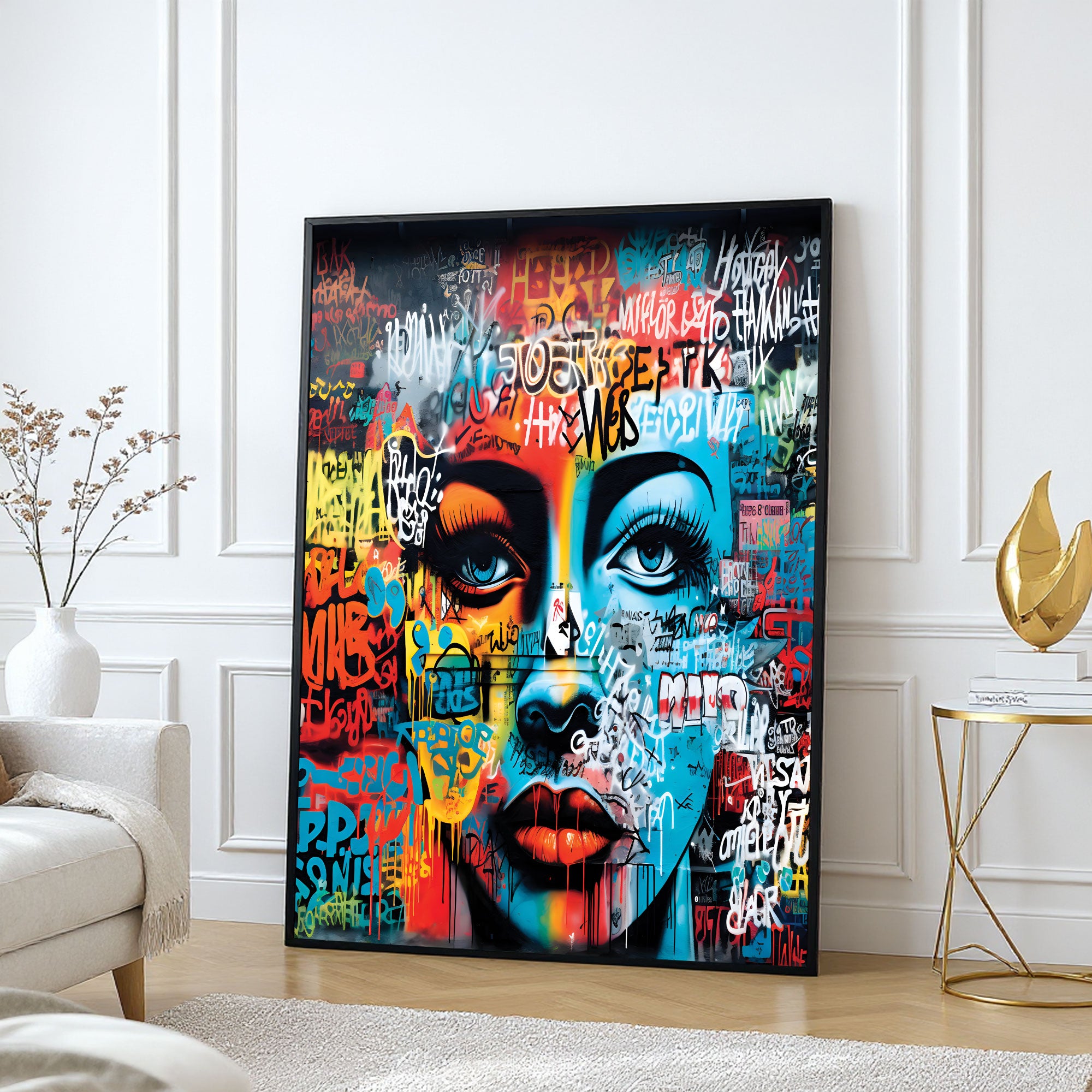 The Castle Decor Abstract Graffiti Face Wall Art – Modern Street Art Portrait with Bold Colors, Premium Sparkle Finish, 20×30 Inch Wall Décor for Living Room & Office