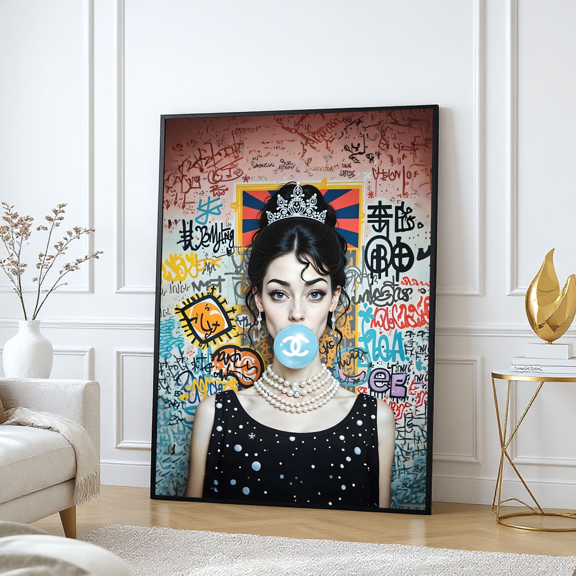 The Castle Decor Luxury Pop Art Queen Portrait Wall Art, Graffiti Fashion Bubblegum Style Artwork with Premium Sparkle Finish, 20×30 Inch Wall Décor for Bedroom