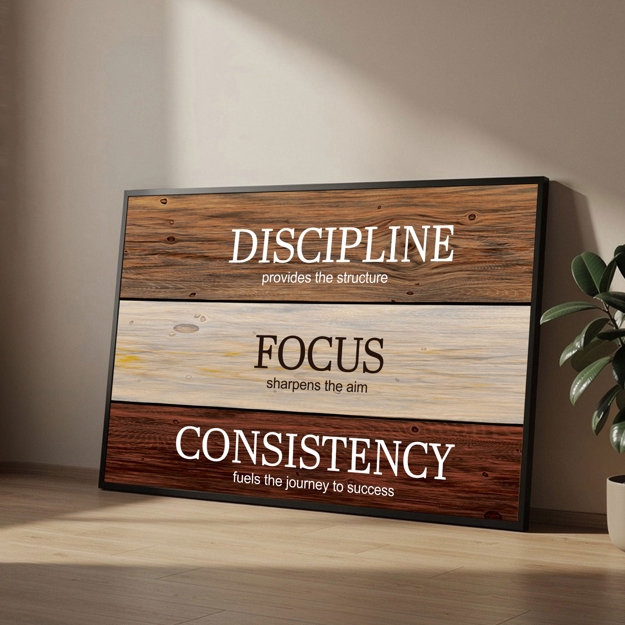 The Castle Decor Motivational Quote Wall Painting – Discipline Focus Consistency Wall Art for Office & Study Room | 20x30 Inch Inspirational Sparkle Lamination with Black Fiber Frame