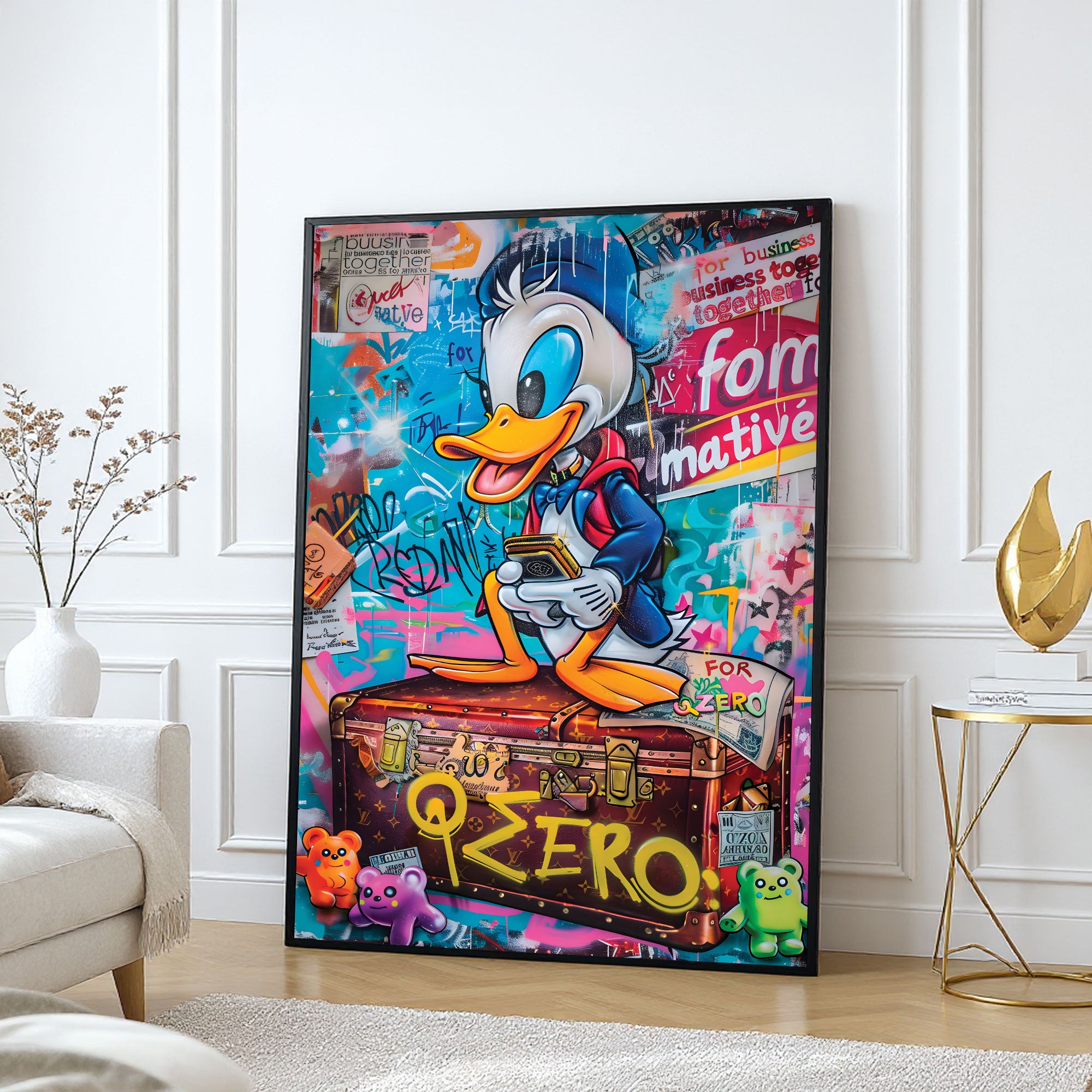 The Castle Decor Luxury Duck Money Wall Art – Pop Art Wealth Illustration with Cash & Designer Vibes, Premium Sparkle Finish, 20×30 Inch Wall Décor for Office & Man Cave