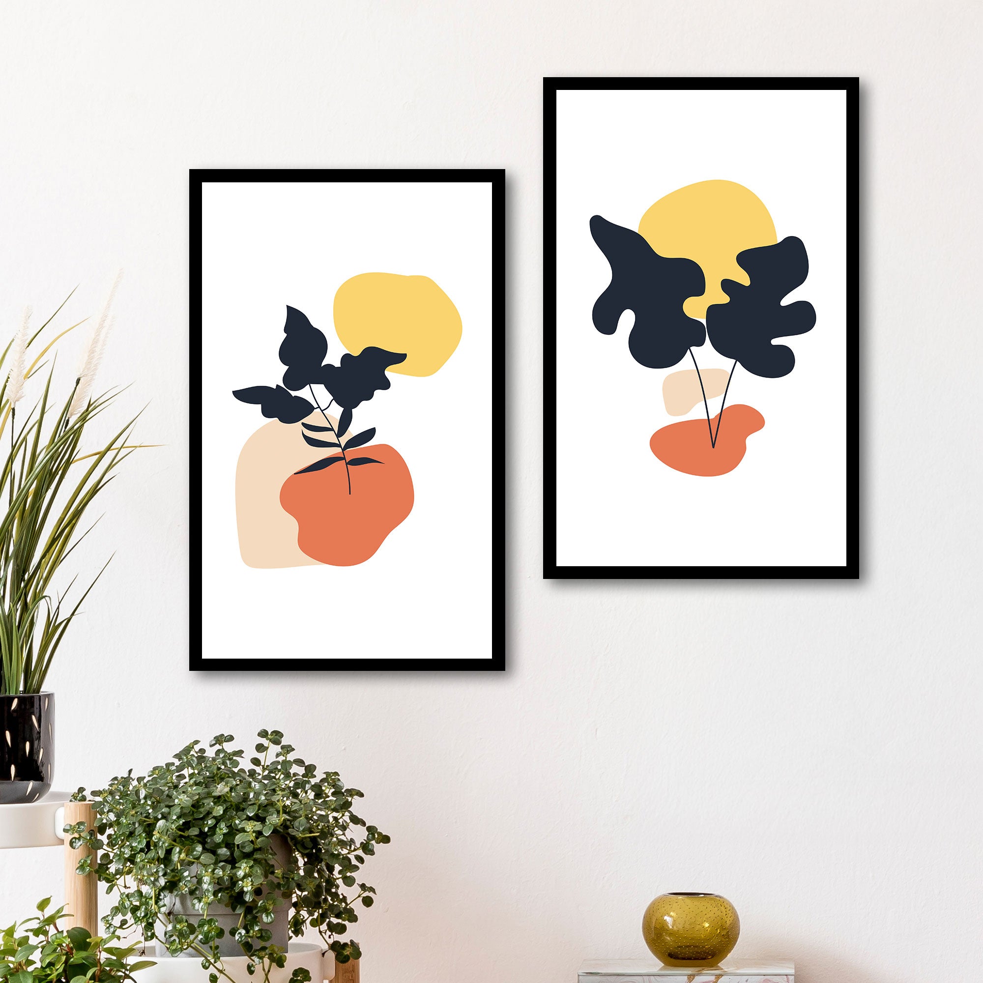 The Castle Decor Boho Wall Art for Living Room Big Size | Framed Abstract Botanical Paintings for Living Room & Bedroom | Modern Home Decoration & Perfect Gifting Option | Set of 2 (11×17 Inch Each)4