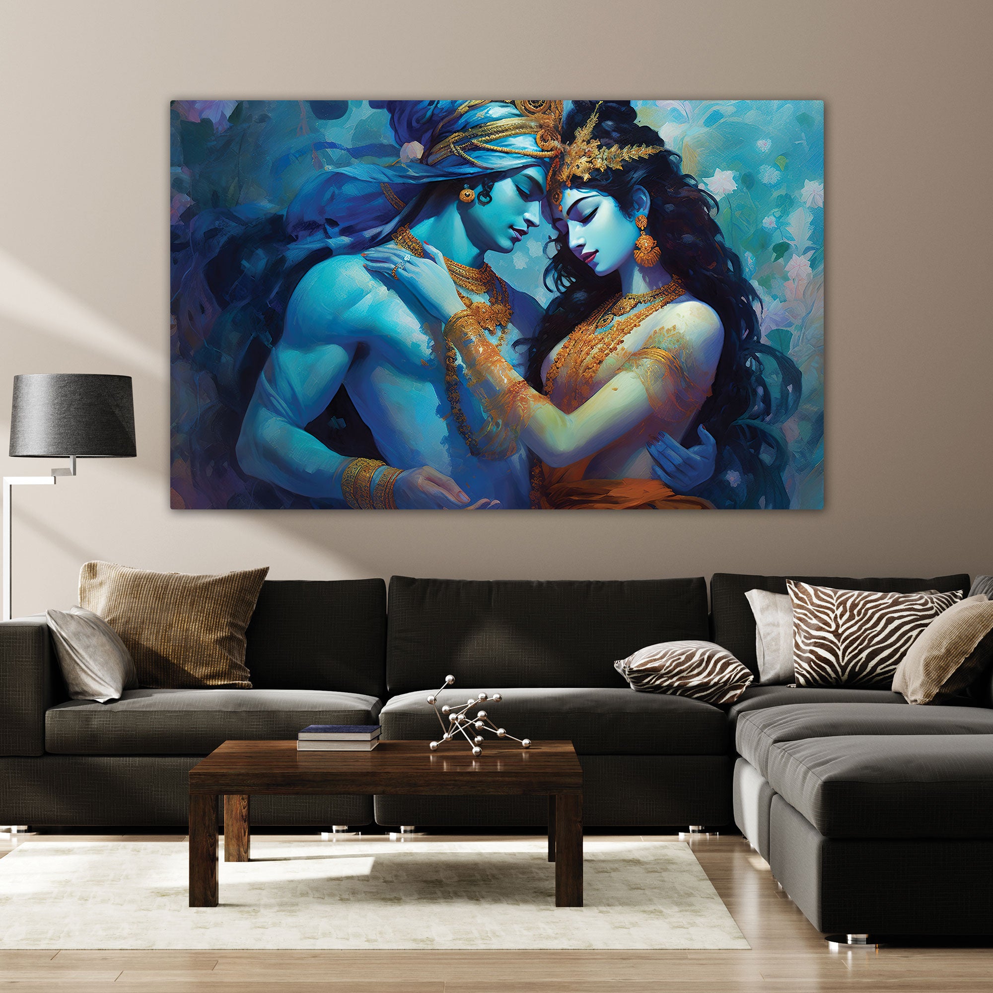 Radha karishna Canvas painting with frame Big Size Wall Art for living room,Bedroom,Drawing room,Hotels