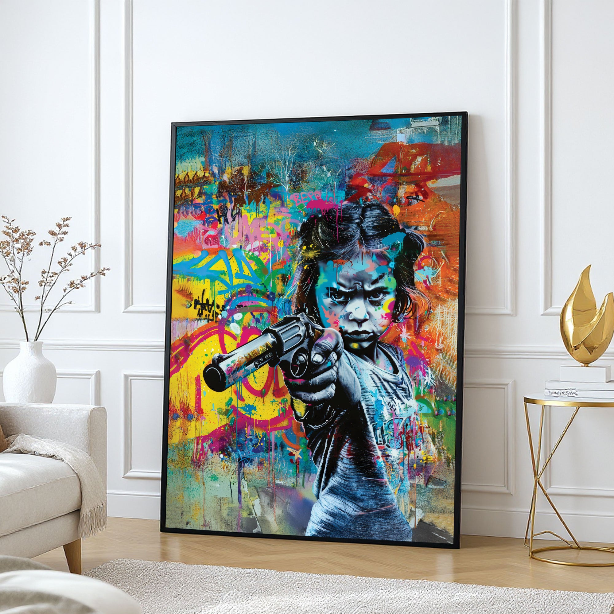 The Castle Decor Street Art Graffiti Wall Painting – Bold Girl Power Abstract Artwork, Modern Sparkle Finish Wall Décor, 20×30 Inch