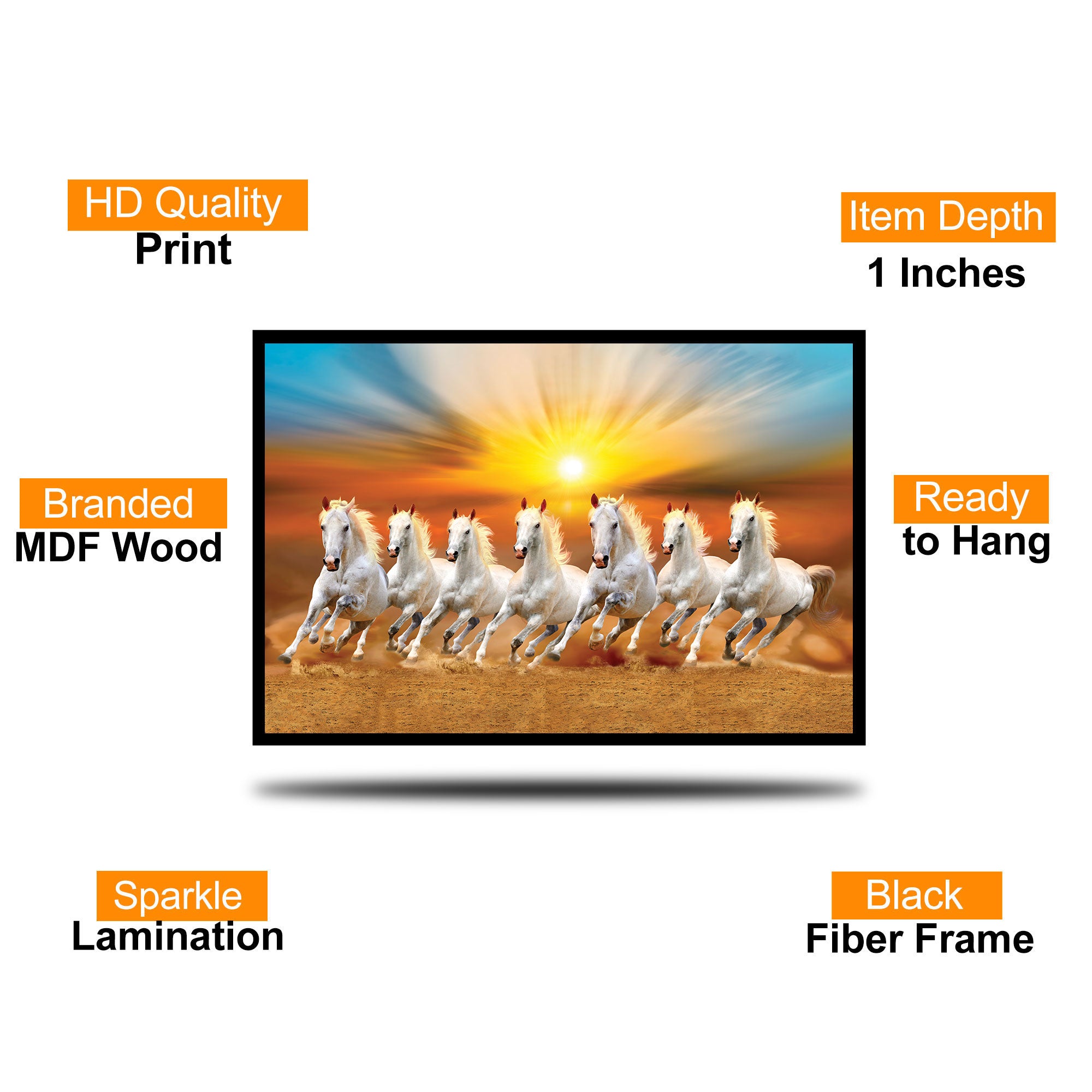 The Castle Decor 7 Running White Horses Wall Painting, Sunrise Sunset Theme, Vastu Wall Art for Living Room, Office, Bedroom Decor 20X30  inch -1005