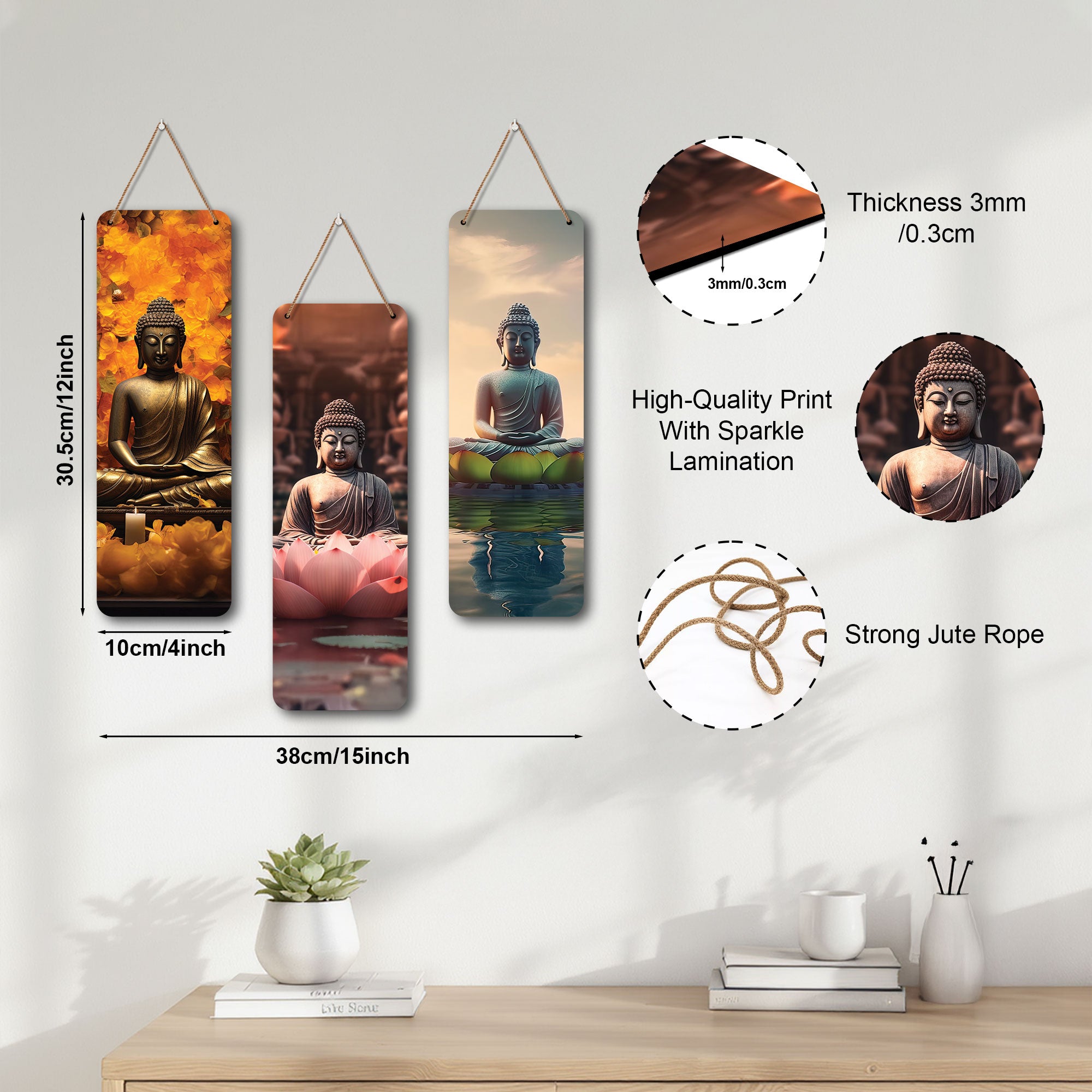 The Castle Decor Meditating Gautam Buddha Wooden Wall Hanging | Spiritual Decor Items | Wall Art Painting For Hall | Wall Paintings | Handcrafted Art | Poster | Gift Items