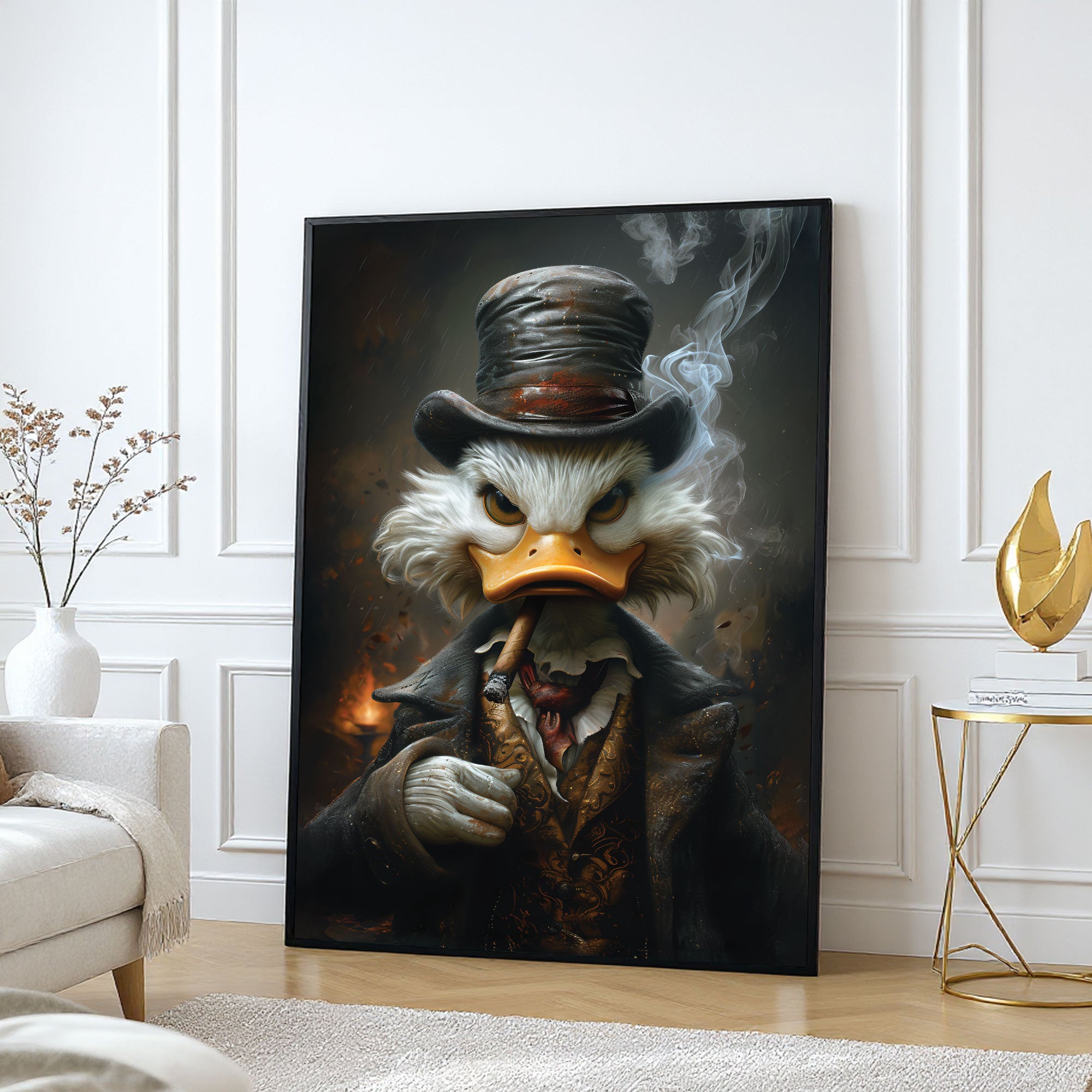 The Castle Decor Vintage Billionaire Duck Wall Art Poster, Dark Luxury Cartoon Character Artwork with Premium Sparkle Finish, 20×30 Inch Wall Décor for Office
