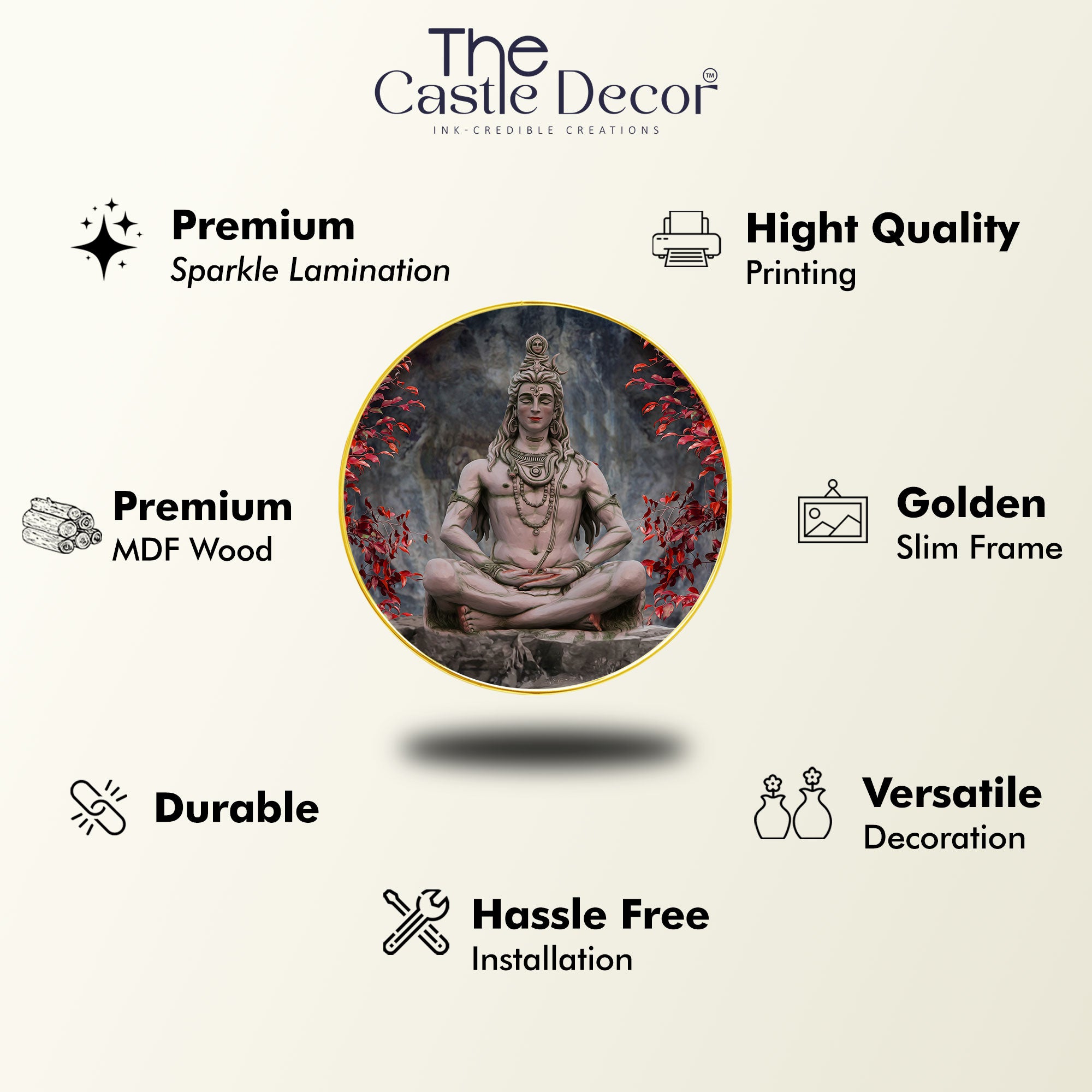 The Castle Decor Lord Shiva Meditation Wall Art | Round Frame  Painting for Spiritual Home Decoration, Office, Living Room & Gift Purpose
