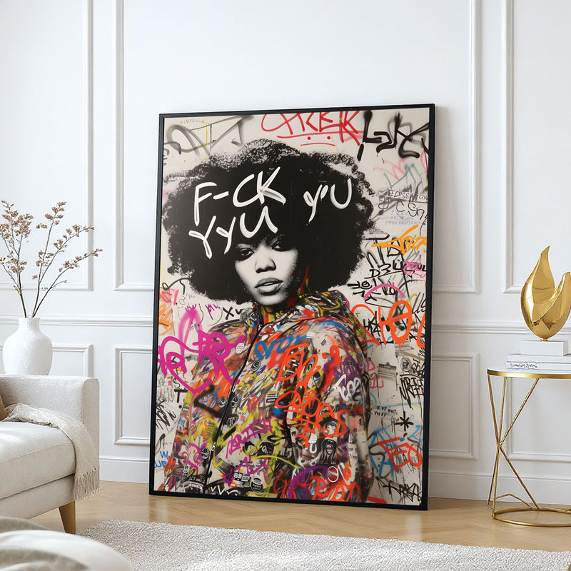 The Castle Decor Bold Graffiti Portrait Wall Art – Modern Street Fashion Illustration with Urban Attitude, Premium Sparkle Finish, 20×30 Inch Contemporary Wall Décor