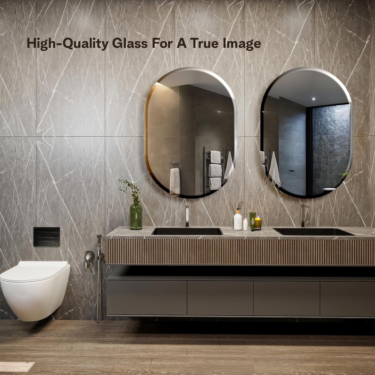 The Castle Decor Capsule Glass Mirror for Bathroom Wall, Frameless 5mm Silver Glass Mirror with Beveled Edges, 18x24 Inch