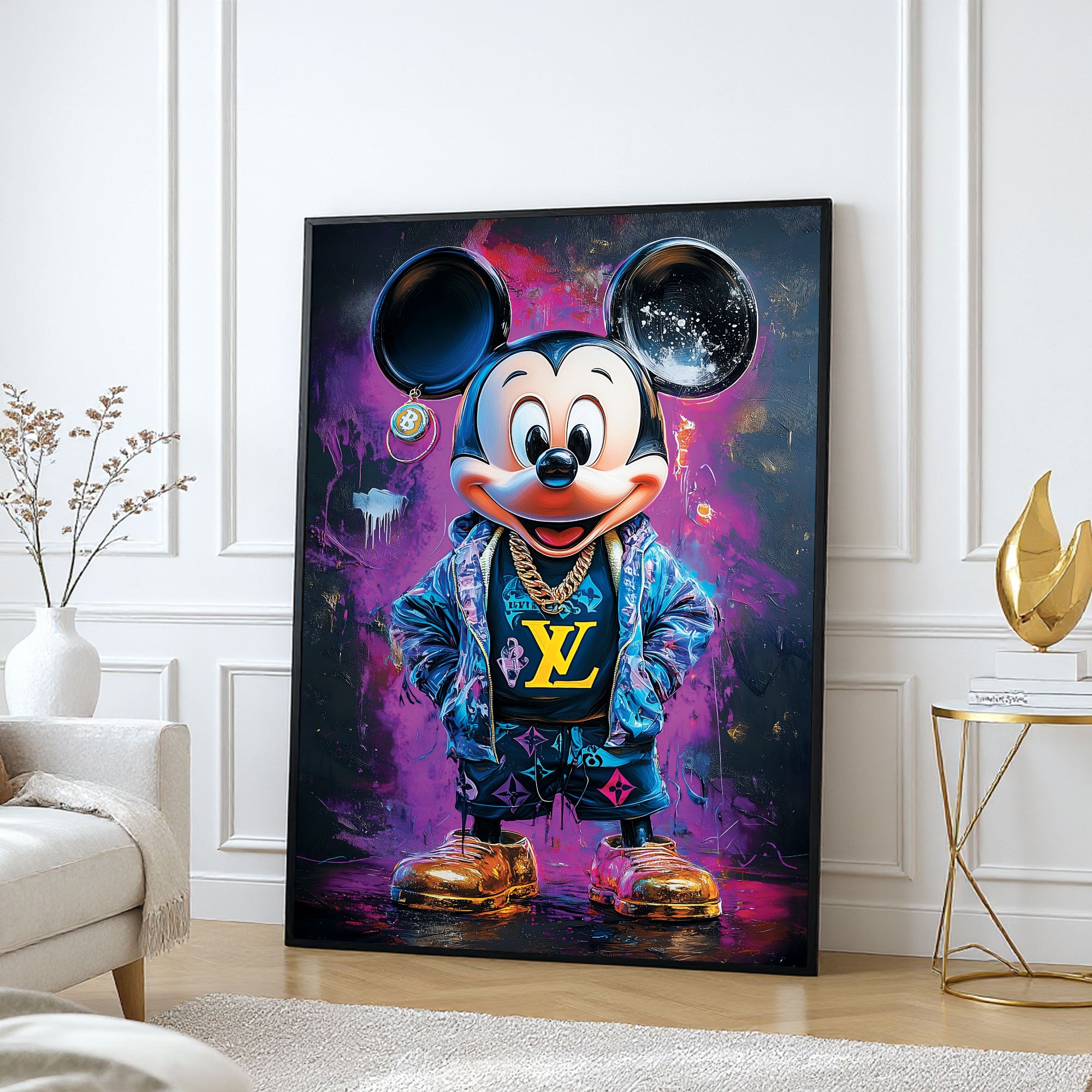 The Castle Decor Designer Cartoon Wealth Wall Art – Luxury Fashion Pop Art Character with Crypto Inspired Details, Premium Sparkle Finish, 20×30 Inch Office Wall Décor