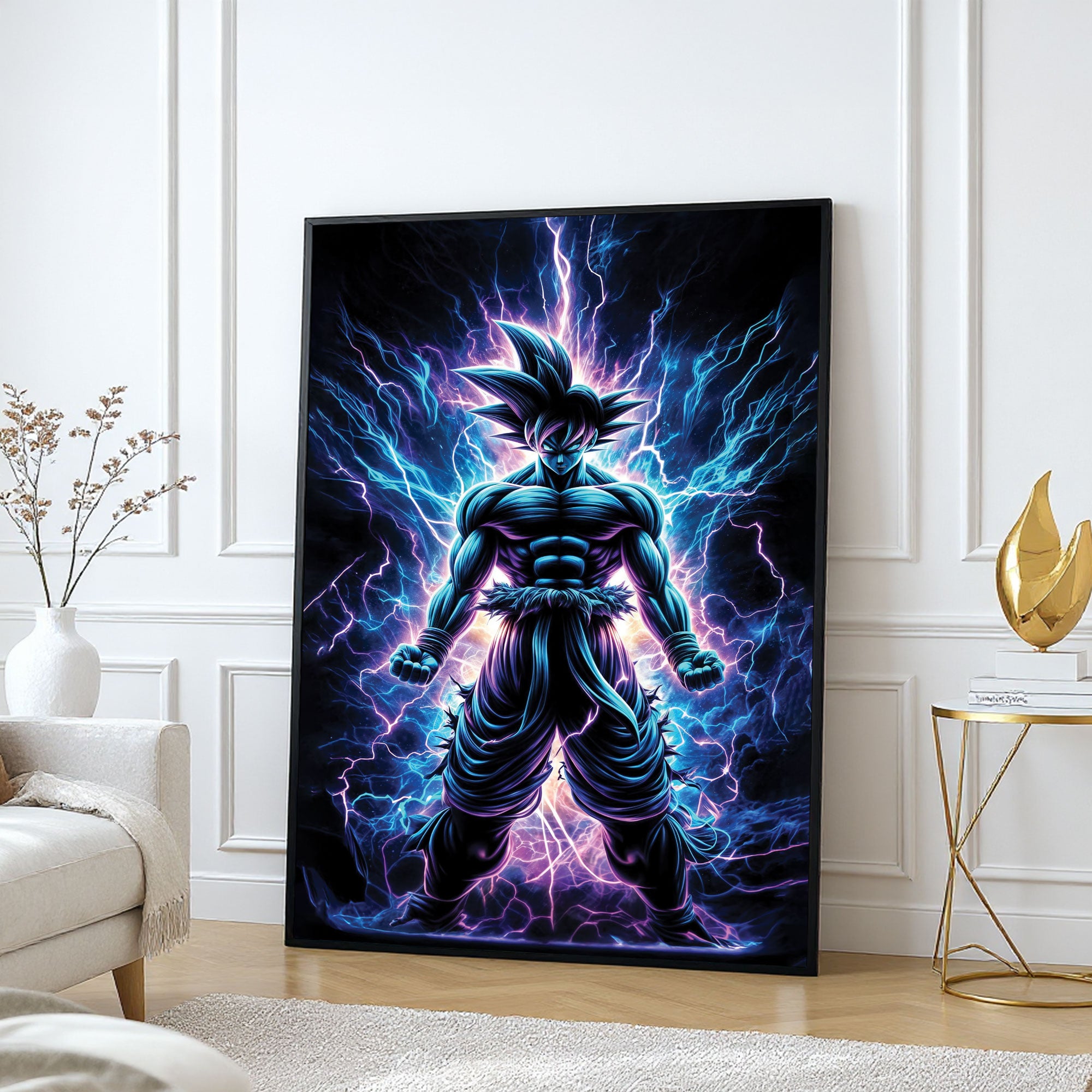 The Castle Decor Anime Thunder Warrior Wall Art, Electric Power Fighter Abstract Artwork with Premium Sparkle Finish, 20×30 Inch Wall Décor for Gaming Room & Studio