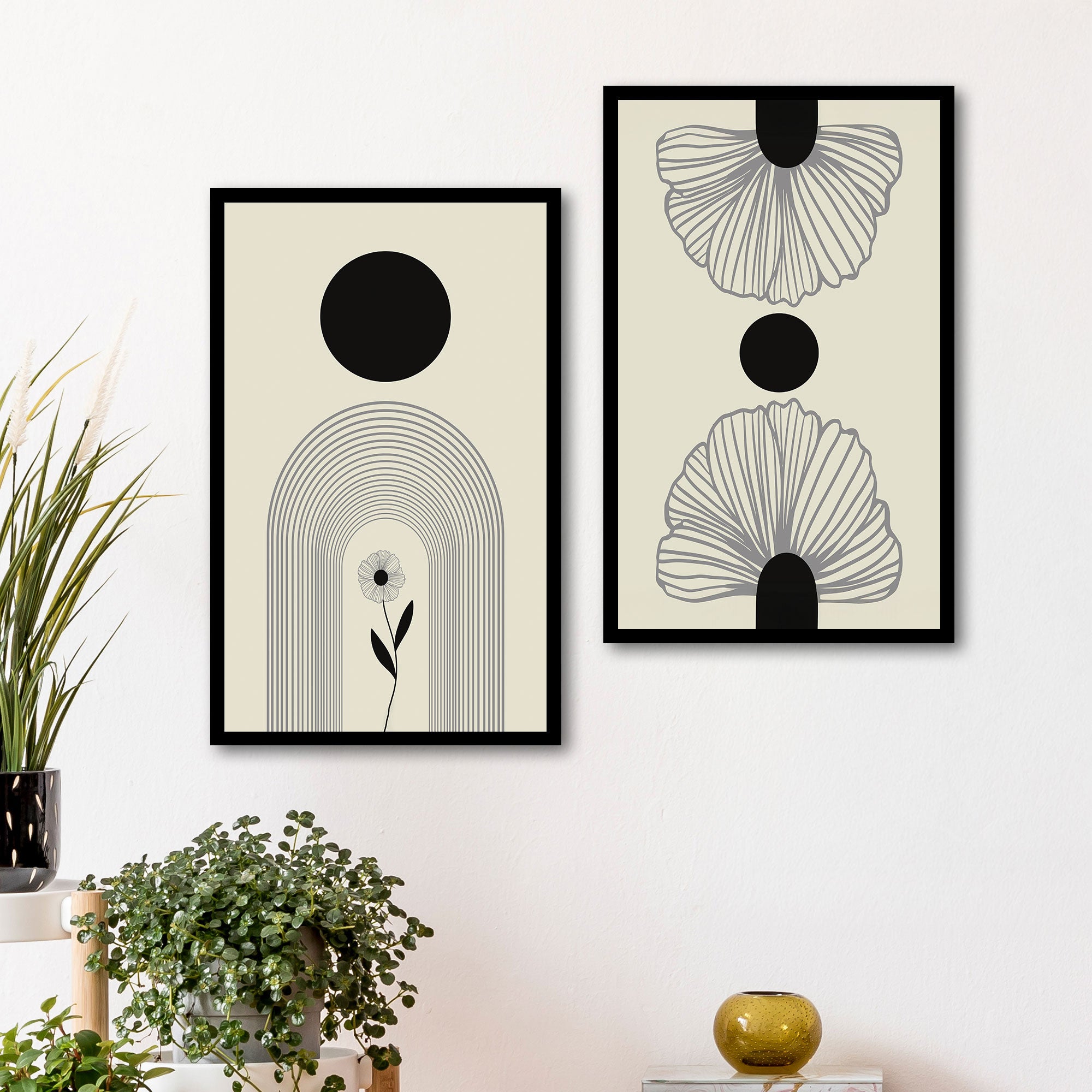 The Castle Decor Boho Wall Art for Living Room Big Size | Framed Abstract Botanical Paintings for Living Room & Bedroom | Modern Home Decoration & Perfect Gifting Option | Set of 2 (11×17 Inch Each)13