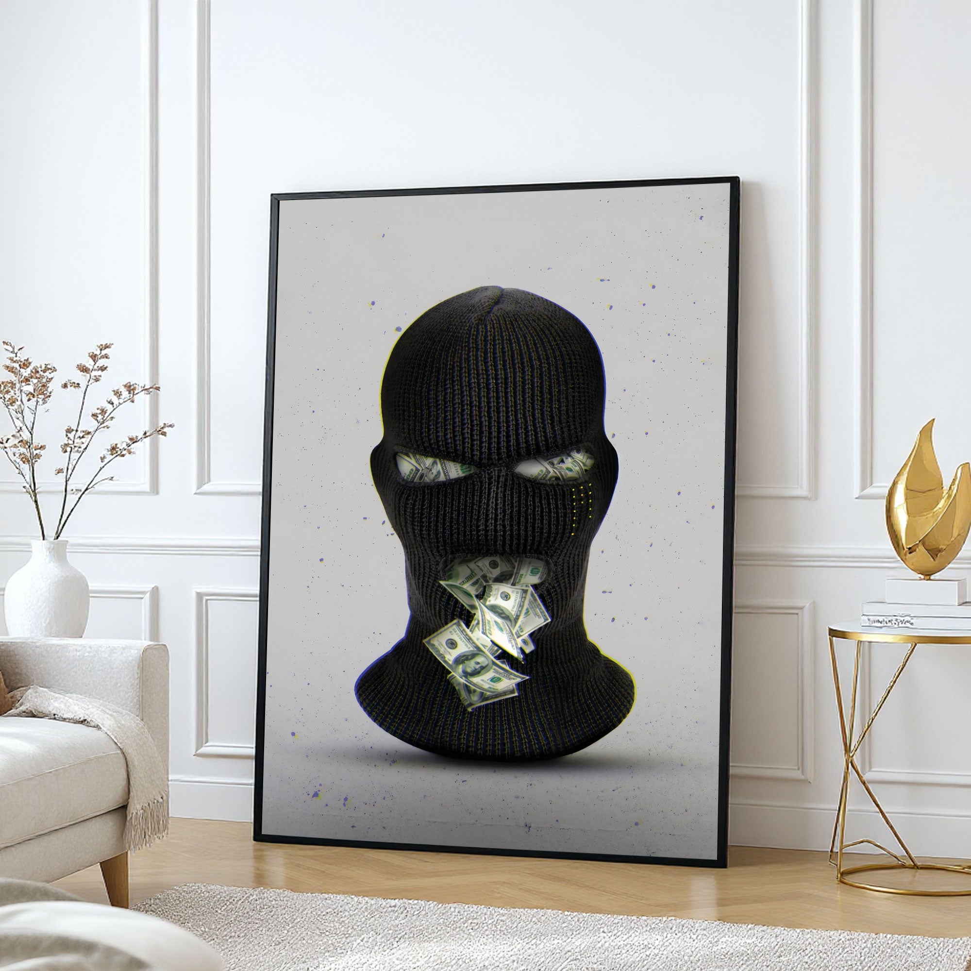 The Castle Decor Money Mask Wall Art – Abstract Cash Face Street Art, Modern Sparkle Finish Wall Décor, 20×30 Inch for Living Room, Bedroom & Office