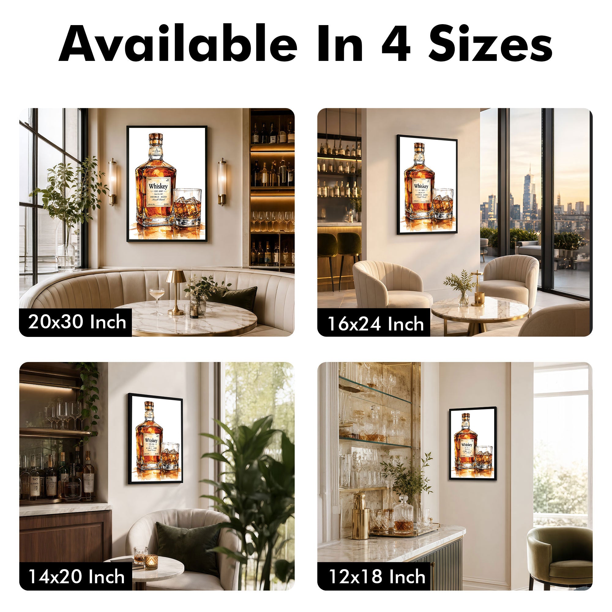 The Castle Decor Whiskey Bottle & Glass Wall Painting | Premium Bar Decor Art Print for Lounge, Pub, Man Cave & Home Bar