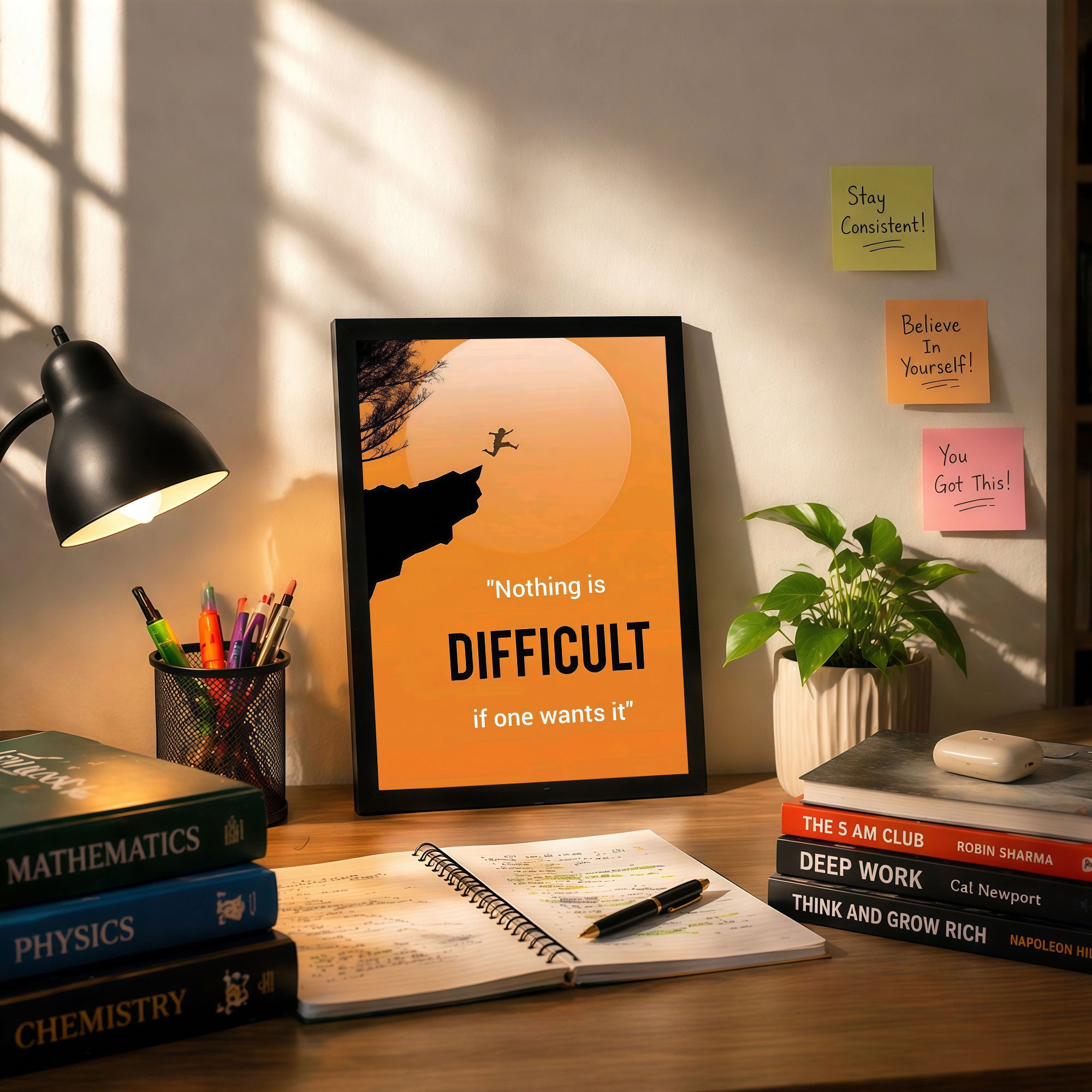 The Castle Decor Nothing Is Difficult Motivational Wall Art Frame | Inspirational Success Quote Decor for Office & Home