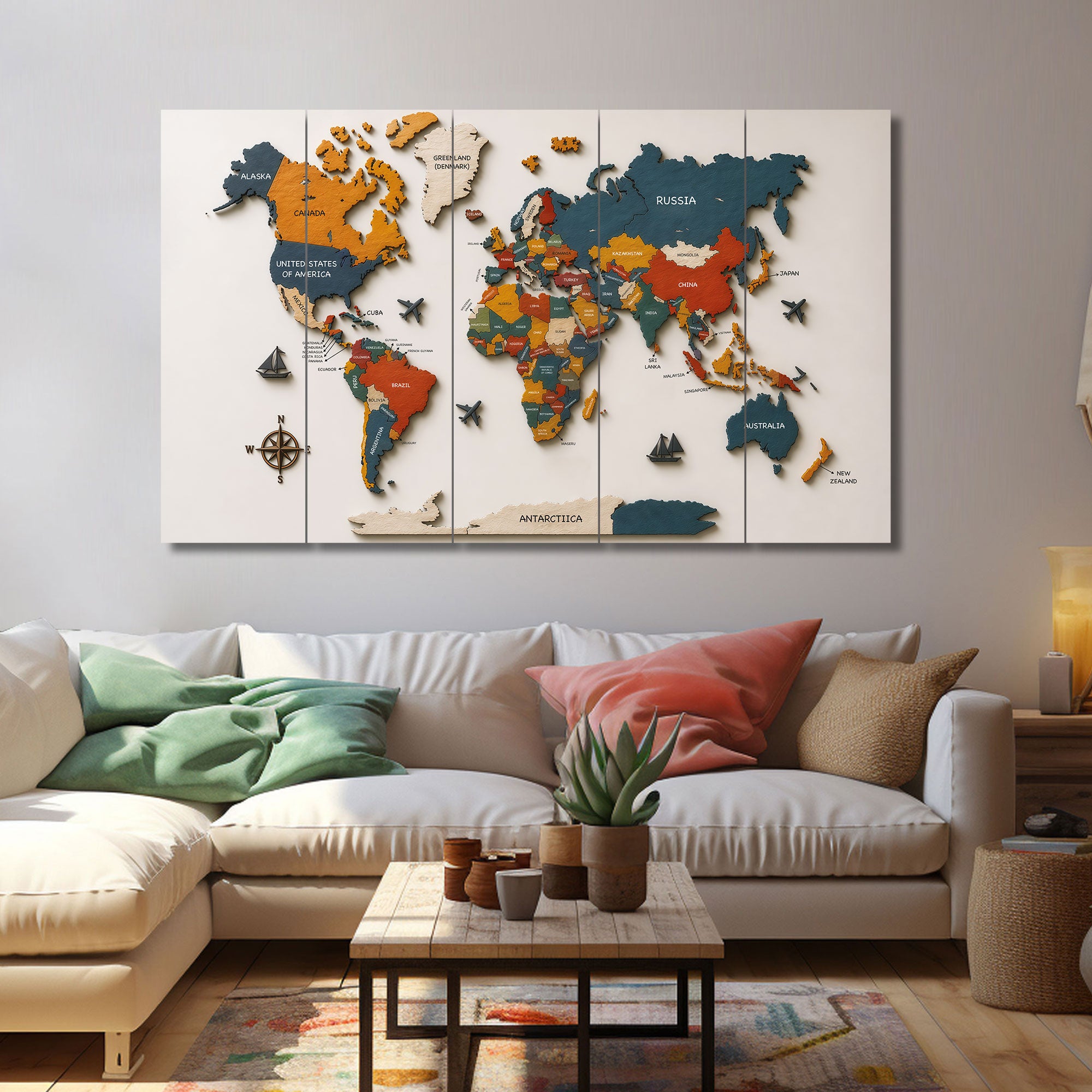 Map Painting with frame Big Size Wall Art for living room,Bedroom,Drawing room,Hotels