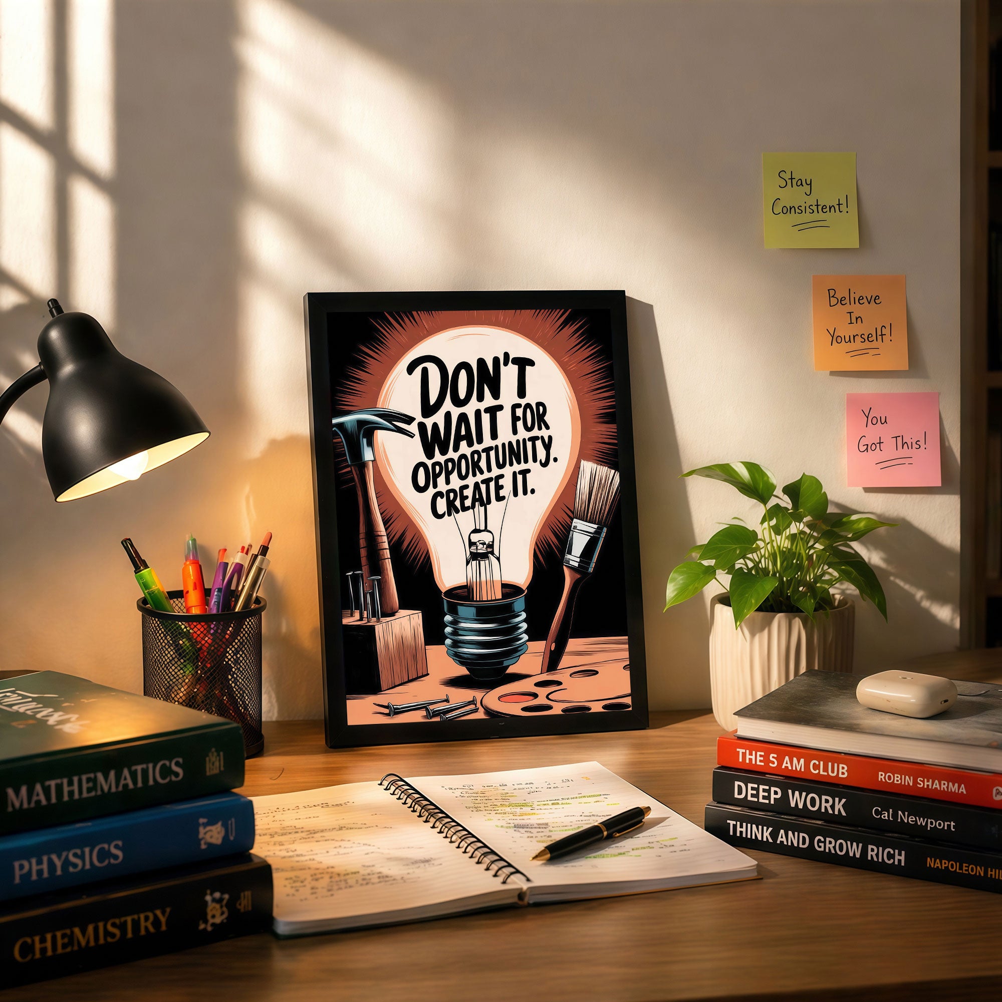 The Castle Decor Don’t Wait For Opportunity Create It Wall Art Frame | Inspirational Motivational Quote Wall Decor for Office & Home