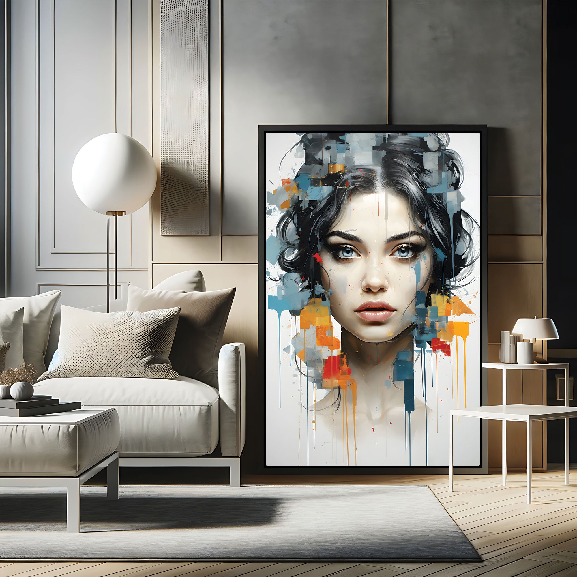 Modern Women faceAbstract Canvas painting with frame Big Size Wall Art for living room,Bedroom,Drawing room,Hotels
