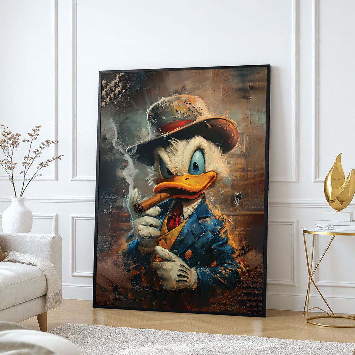 The Castle Decor Abstract Cartoon Duck Wall Art – Vintage Gangster Style Artwork, Premium Sparkle Finish Wall Décor, 20×30 Inch for Living Room, Office & Bar