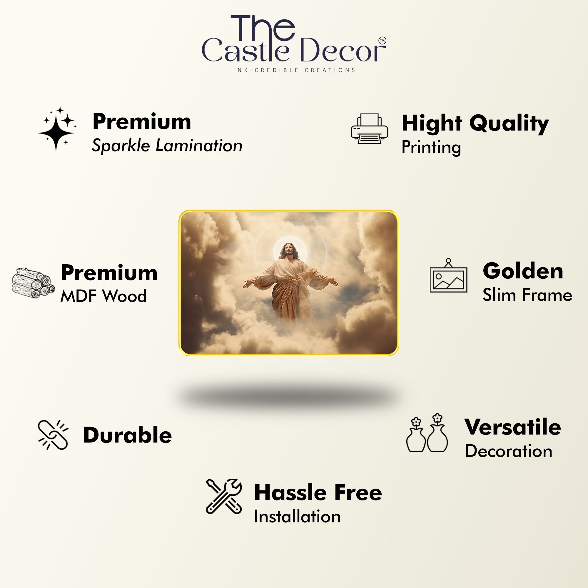The Castle Decor Jesus Wall Art Painting with Wooden Frame | Spiritual Christian Wall Décor for Living Room, Bedroom, Office & Home | Religious Gift Option