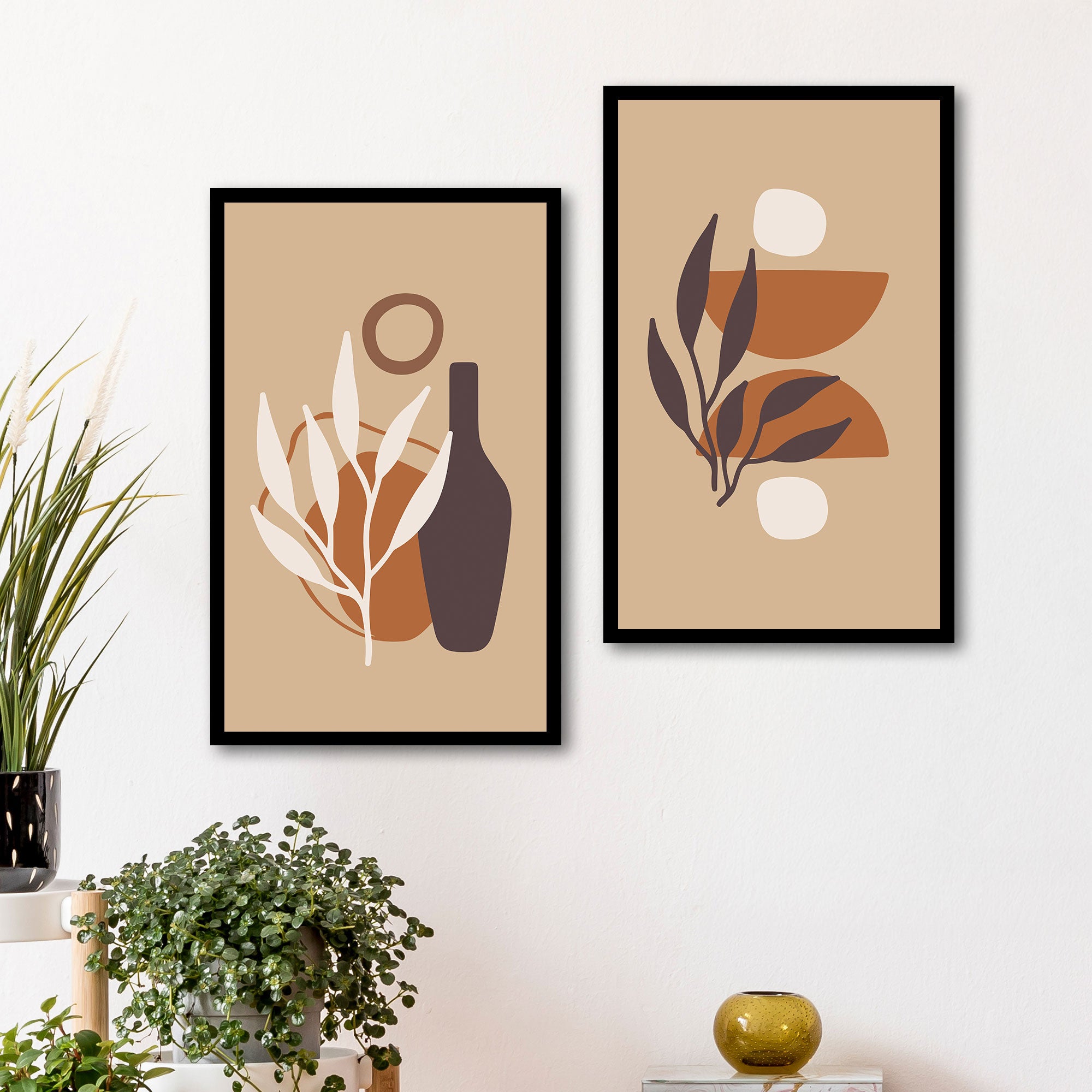 The Castle Decor Boho Wall Art for Living Room Big Size | Framed Abstract Botanical Paintings for Living Room & Bedroom | Modern Home Decoration & Perfect Gifting Option | Set of 2 (11×17 Inch Each)11