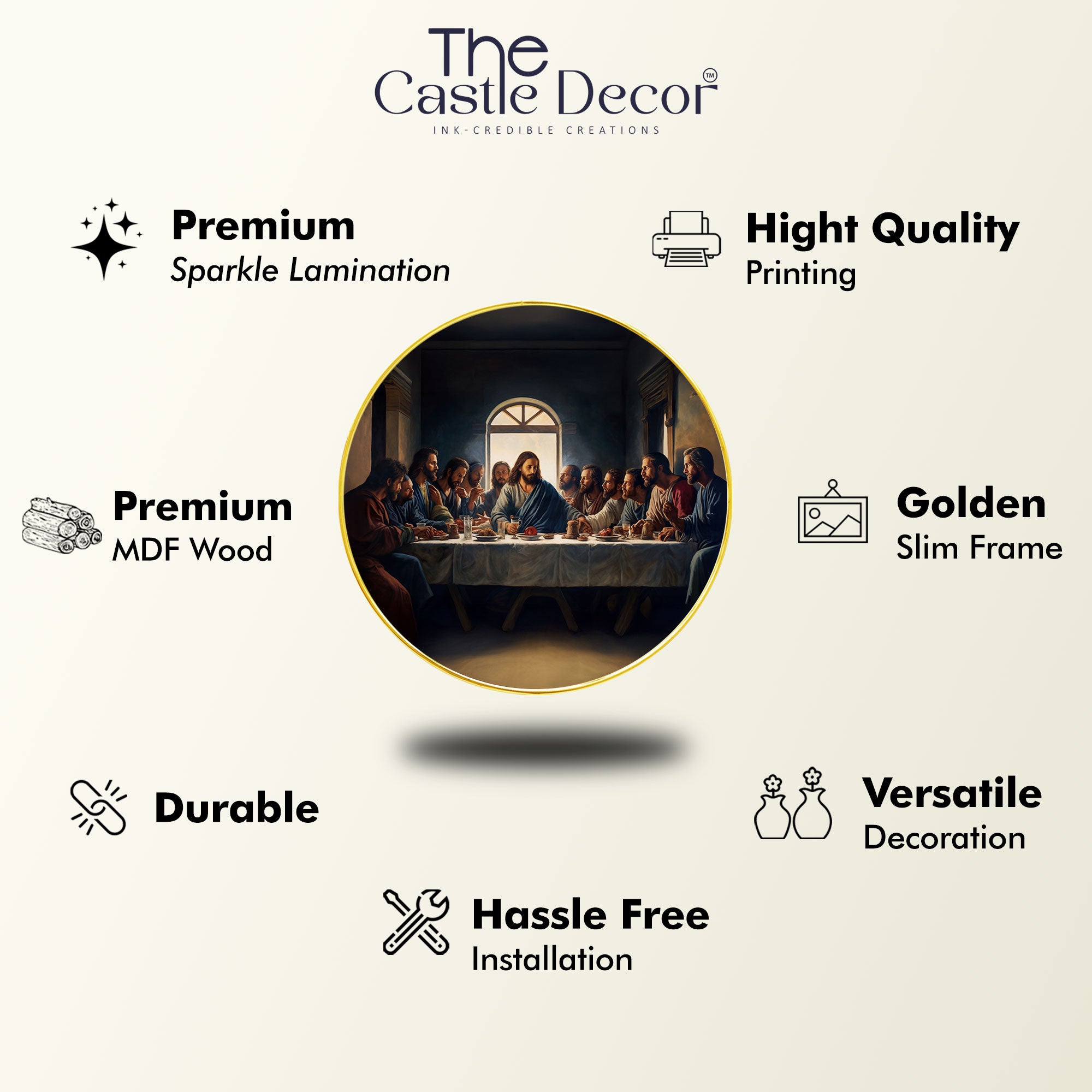 The Castle Decor Lord Jesus Wall Art Painting | Round Frame Religious Wall Hanging for Home Decoration, Living Room, Bedroom, Office & Gift Option