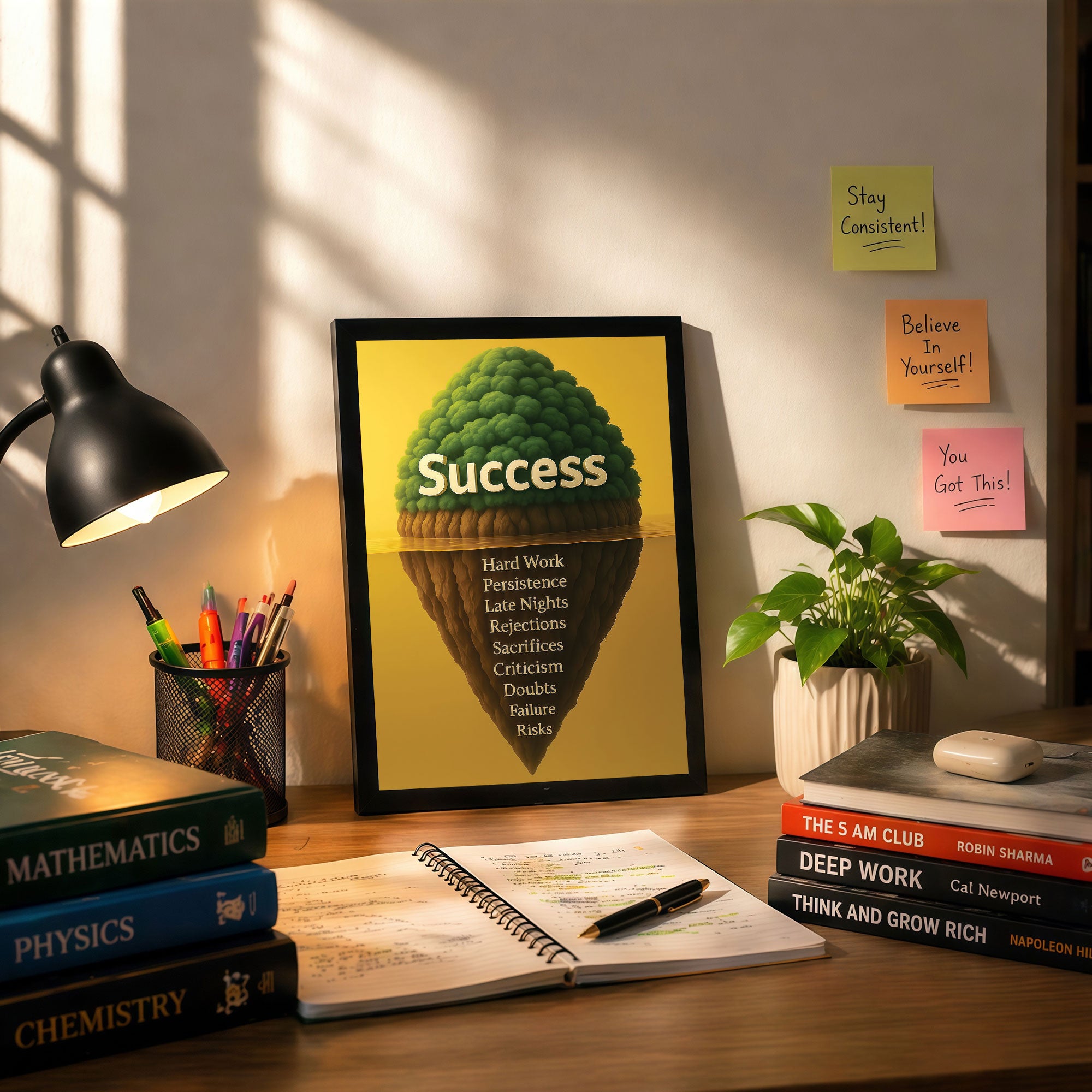 The Castle Decor Success Iceberg Motivational Wall Art Frame | Hard Work Quote Wall Decor for Office & Workspace