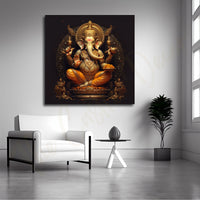The Castle Decor Ganesh idol painting with frame Big Size Wall Art for living room,Bedroom,Drawing room,Hotels-Wooden Framed-Digital Painting
