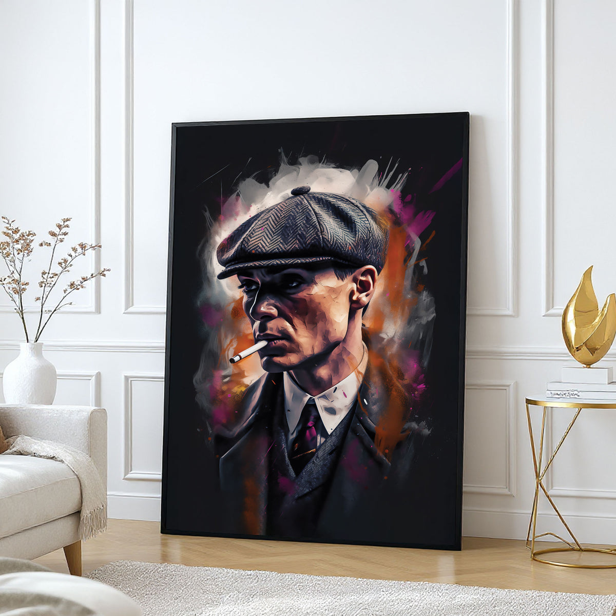 The Castle Decor Vintage Gentleman Portrait Wall Art – Abstract Smoking Man Artwork, Classic Modern Sparkle Finish Décor, 20×30 Inch for Living Room & Office