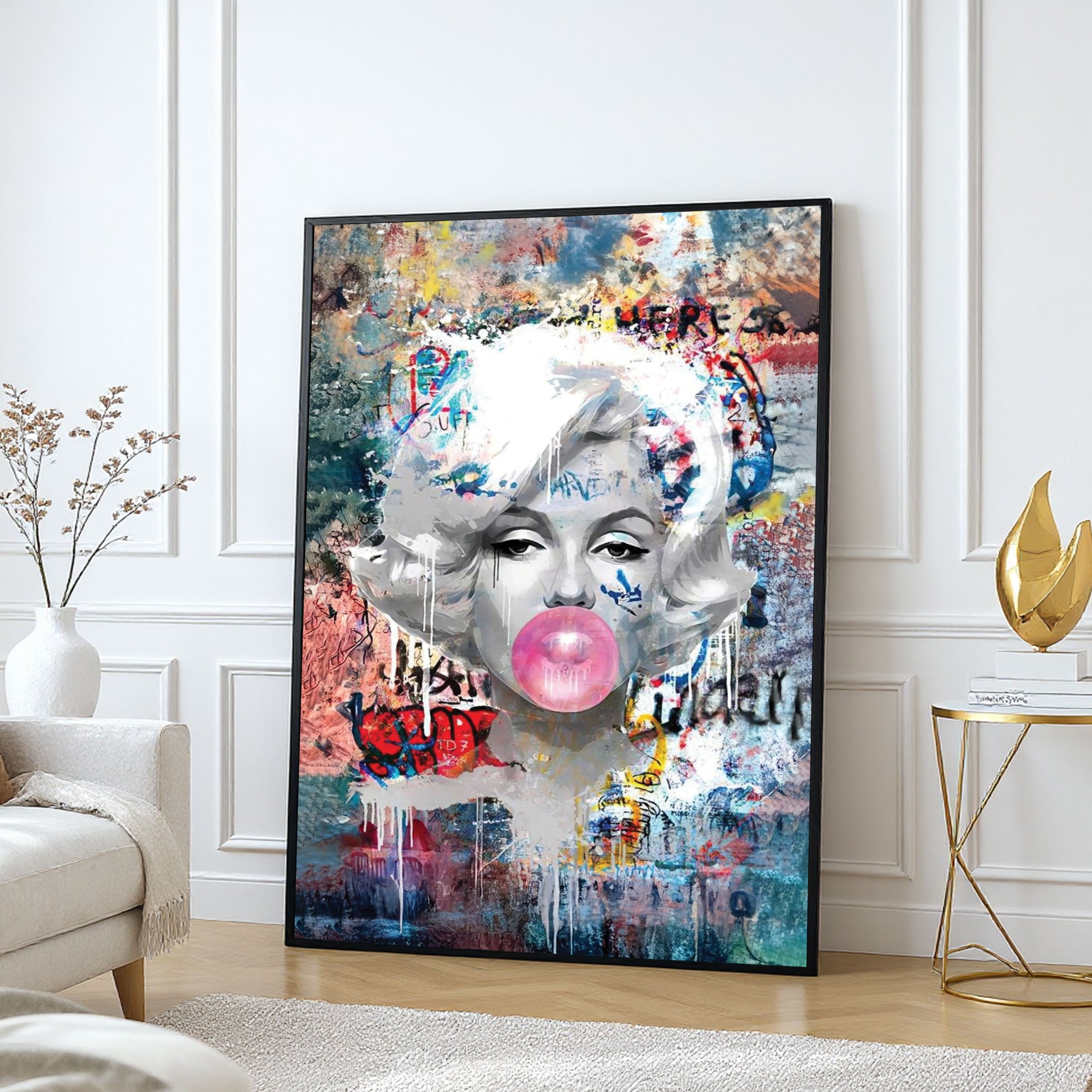 The Castle Decor Abstract Pop Art Woman Wall Art Poster, Bubblegum Expressionist Artwork with Premium Sparkle Finish, 20×30 Inch Wall Décor for Modern Interiors