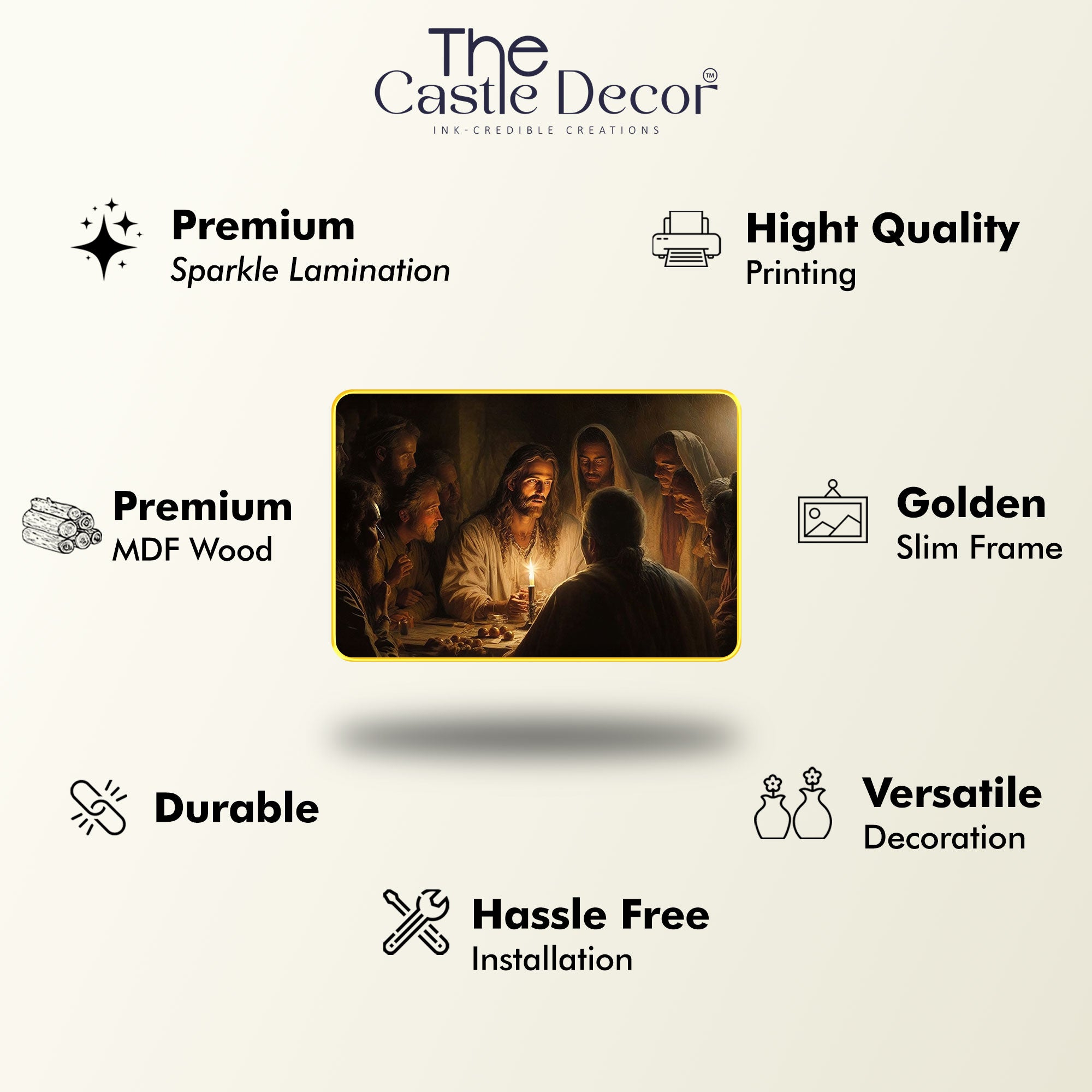 The Castle Decor Jesus Wall Art Painting with Wooden Frame | Spiritual Christian Wall Décor for Living Room, Bedroom, Office & Home | Religious Gift Option