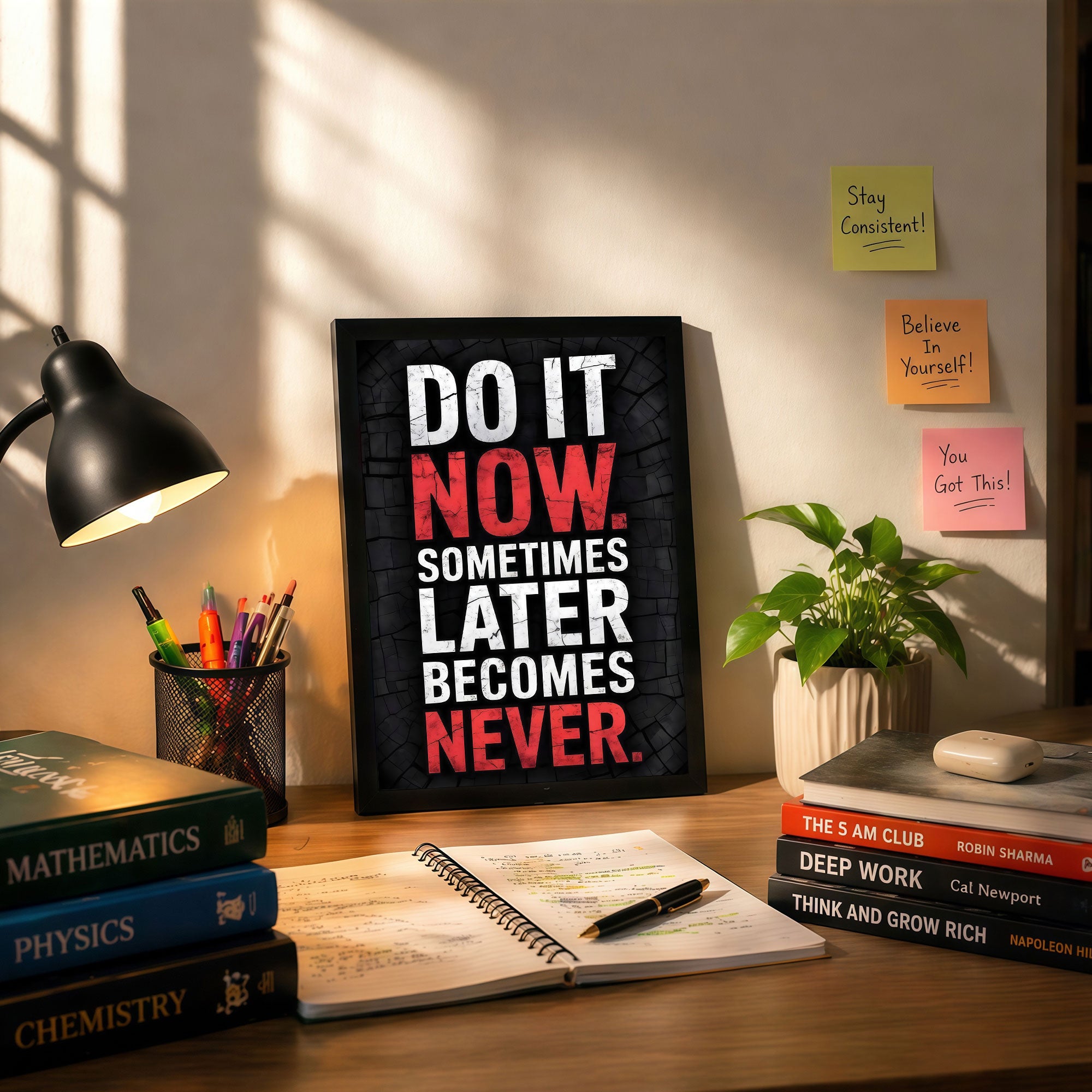 The Castle Decor Do It Now Motivational Wall Art Frame | Procrastination Quote Poster for Office Study & Workspace Decor