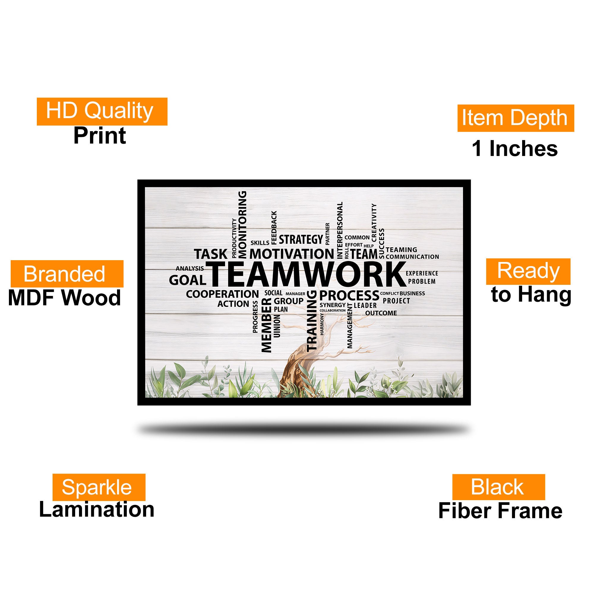 The Castle Decor Teamwork Motivational Wall Art Frame 20x30 Inch | Inspirational Office Digital Painitng with Black Fiber Frame & Sparkle Lamination | Team Building Quote Wall Decor for Office, Workplace, Meeting Room