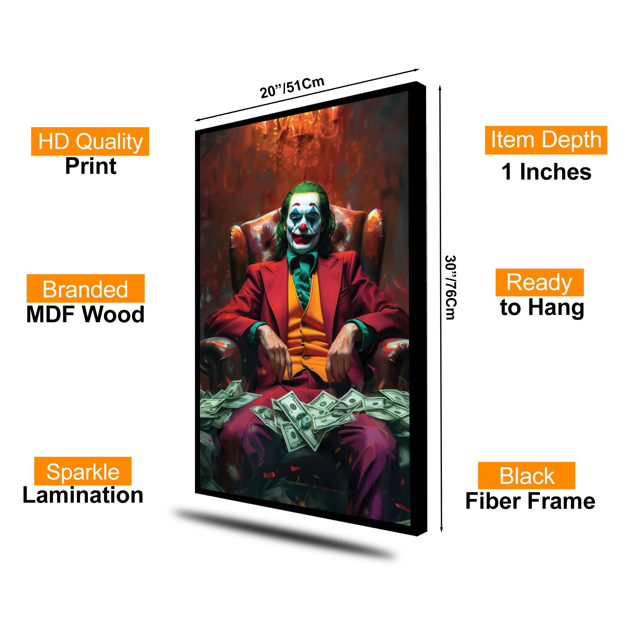 The Castle Decor Joker Inspired Wall Art Print – Dark Luxury Movie Style Artwo Sparkle Finish Wall Décor, 20×30 Inch for Living Room, Bedroom & Office