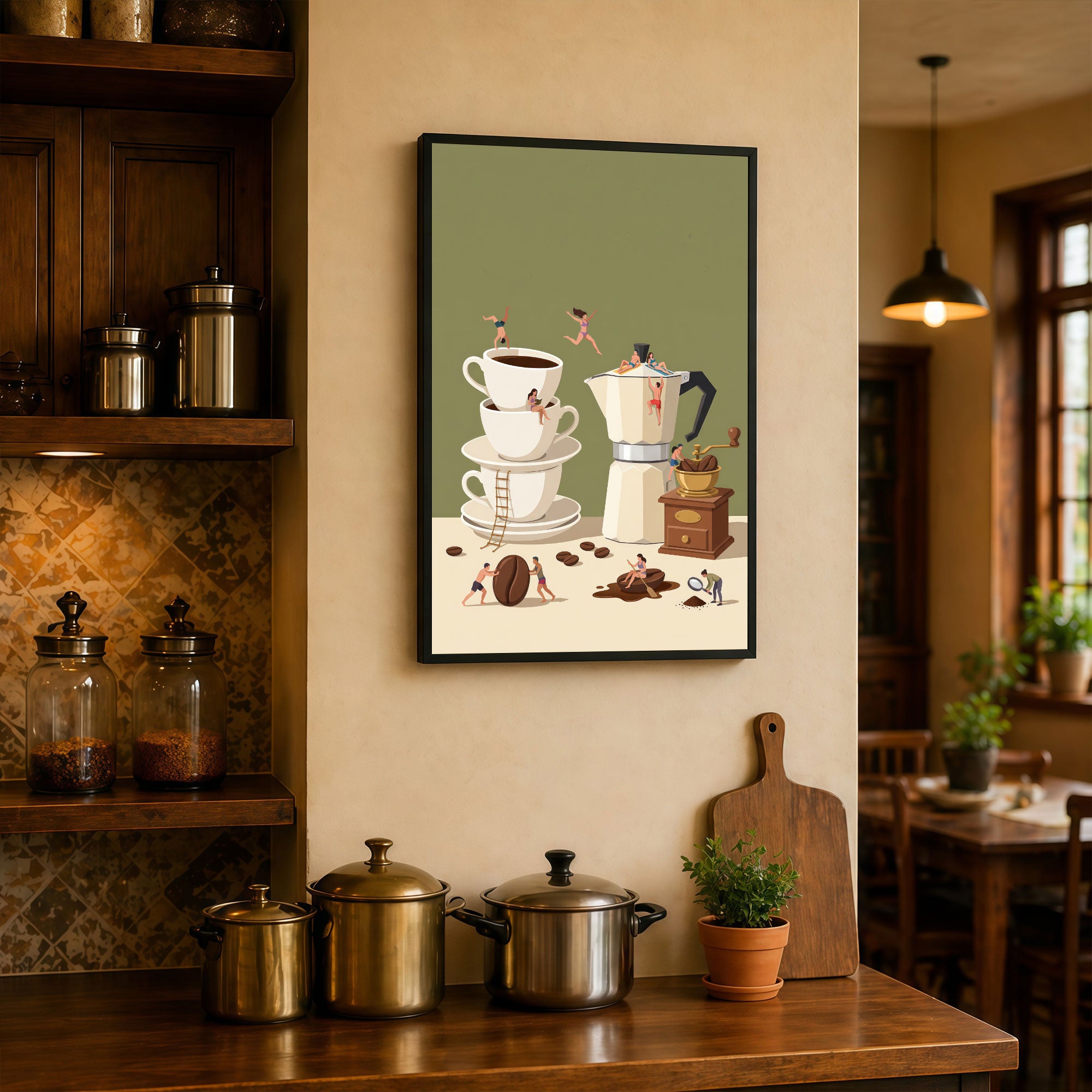 The Castle Decor Coffee Brewing Wall Art Frame | Kitchen Coffee Decor | Sparkle Finish MDF Painting with Premium Fiber Frame for Home, Café & Dining Area