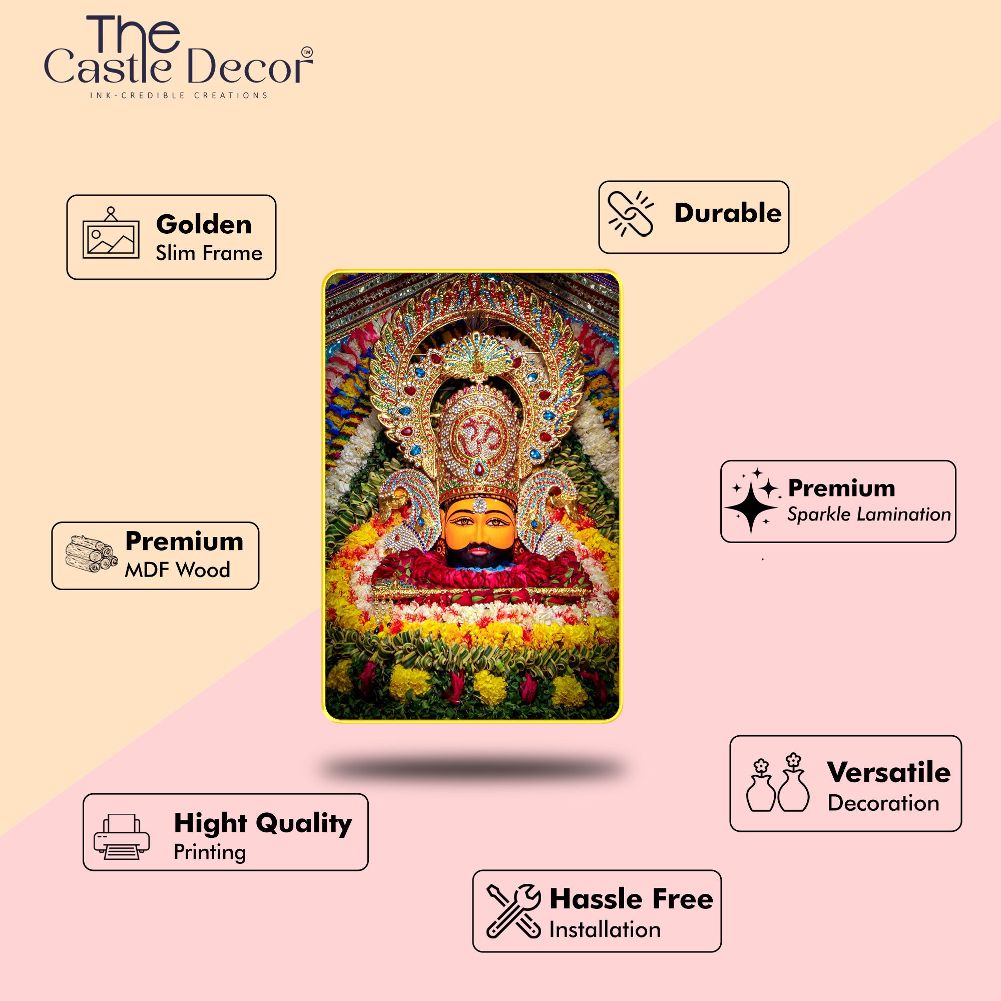 The Castle Decor Khatu Shyam Ji Maharaj Wall Frame | Spiritual Hindu God Photo | Religious Wall Art for Home Temple, Office & Gift Decor 20X30 Inches
