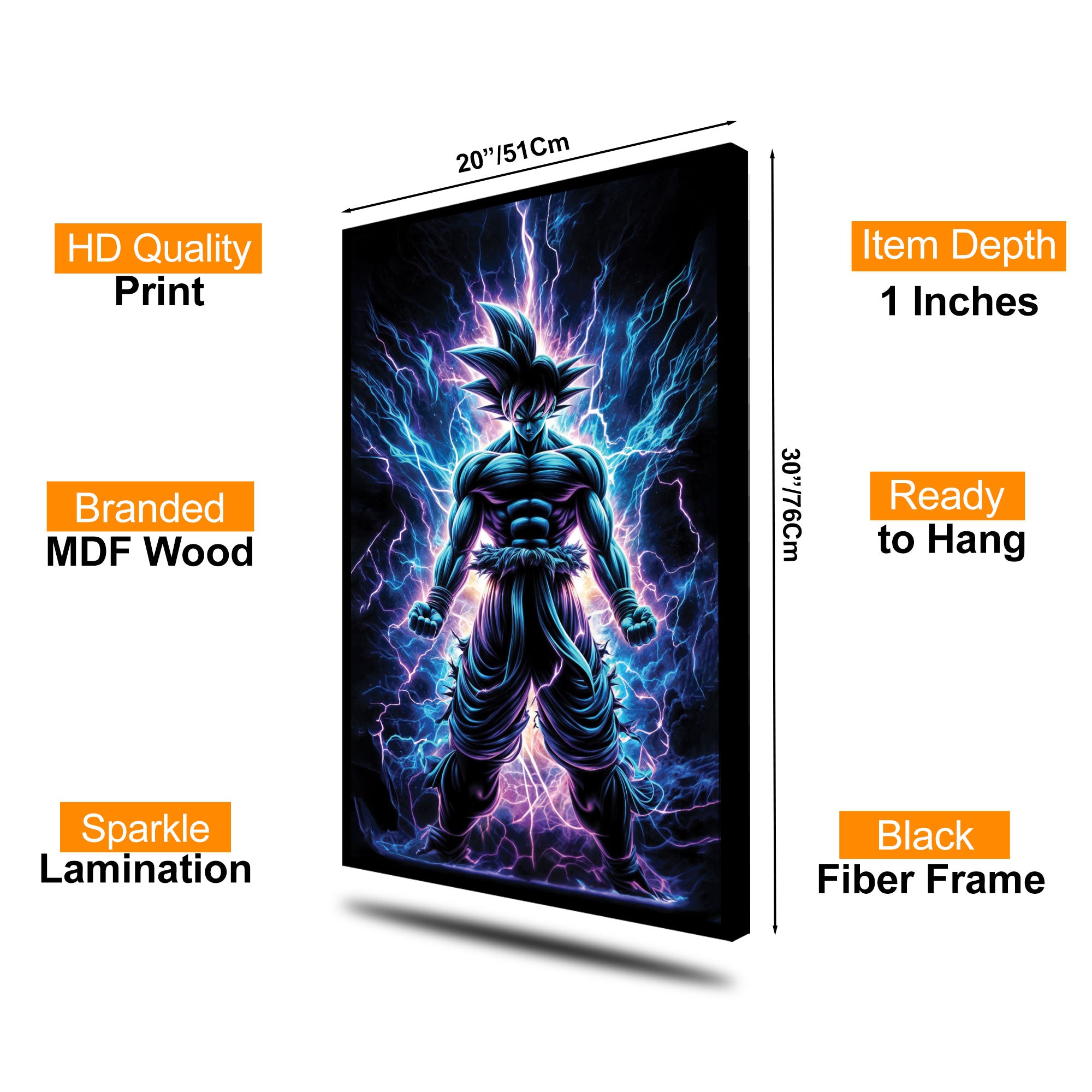 The Castle Decor Anime Thunder Warrior Wall Art, Electric Power Fighter Abstract Artwork with Premium Sparkle Finish, 20×30 Inch Wall Décor for Gaming Room & Studio