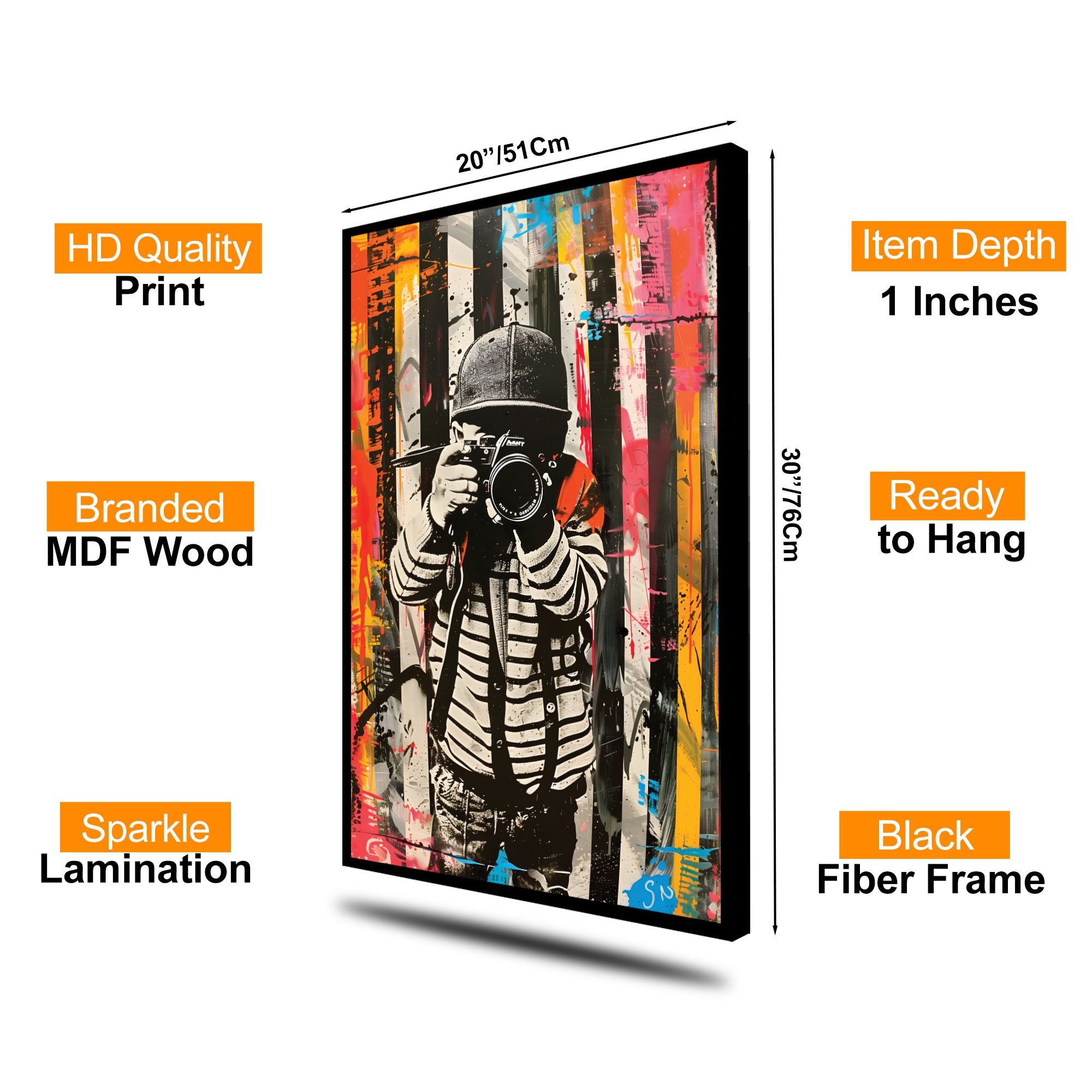 The Castle Decor Urban Photographer Street Art Wall Art – Modern Camera Artwork with Abstract Graffiti Background, Premium Sparkle Finish, 20×30 Inch Studio Wall Décor
