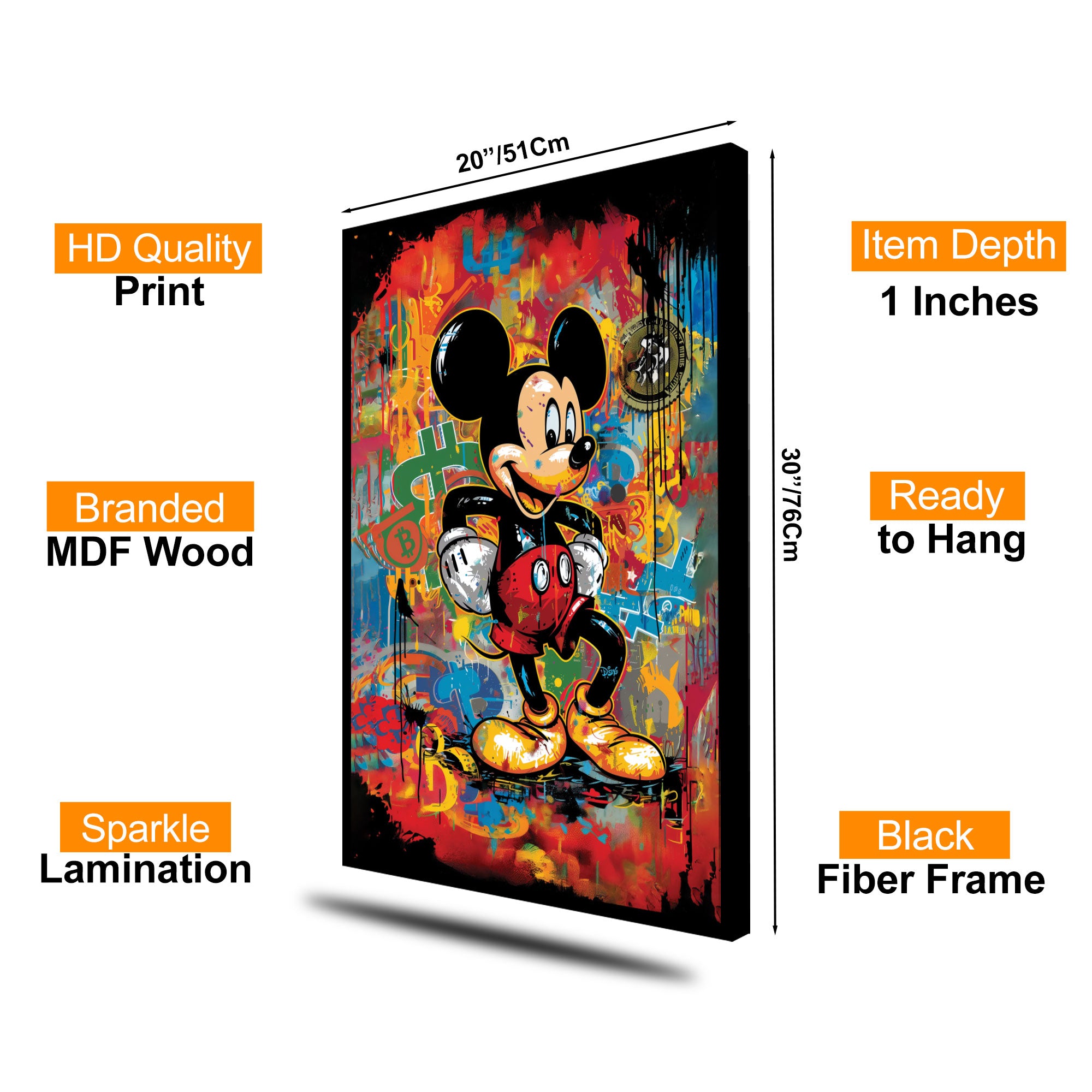 The Castle Decor Mickey Mouse Inspired Wall Art – Pop Art Street Style Artwork, Vibrant Sparkle Finish Wall Décor, 20×30 Inch for Home, Office & Studio