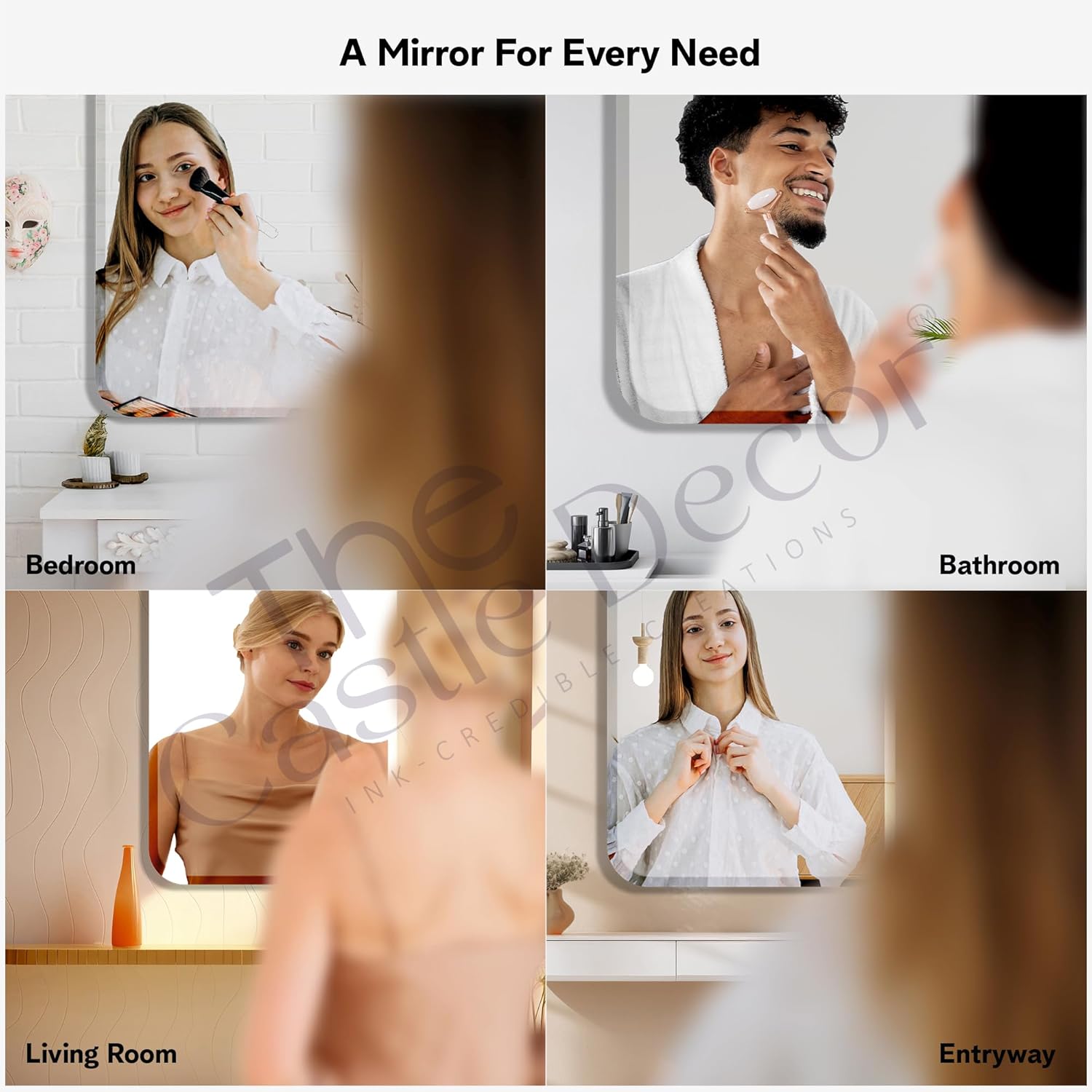 The Castle Decor Rectangular Frameless Glass Wall Mirror 18x24 Inch for Bathroom, Bedroom & Living Room